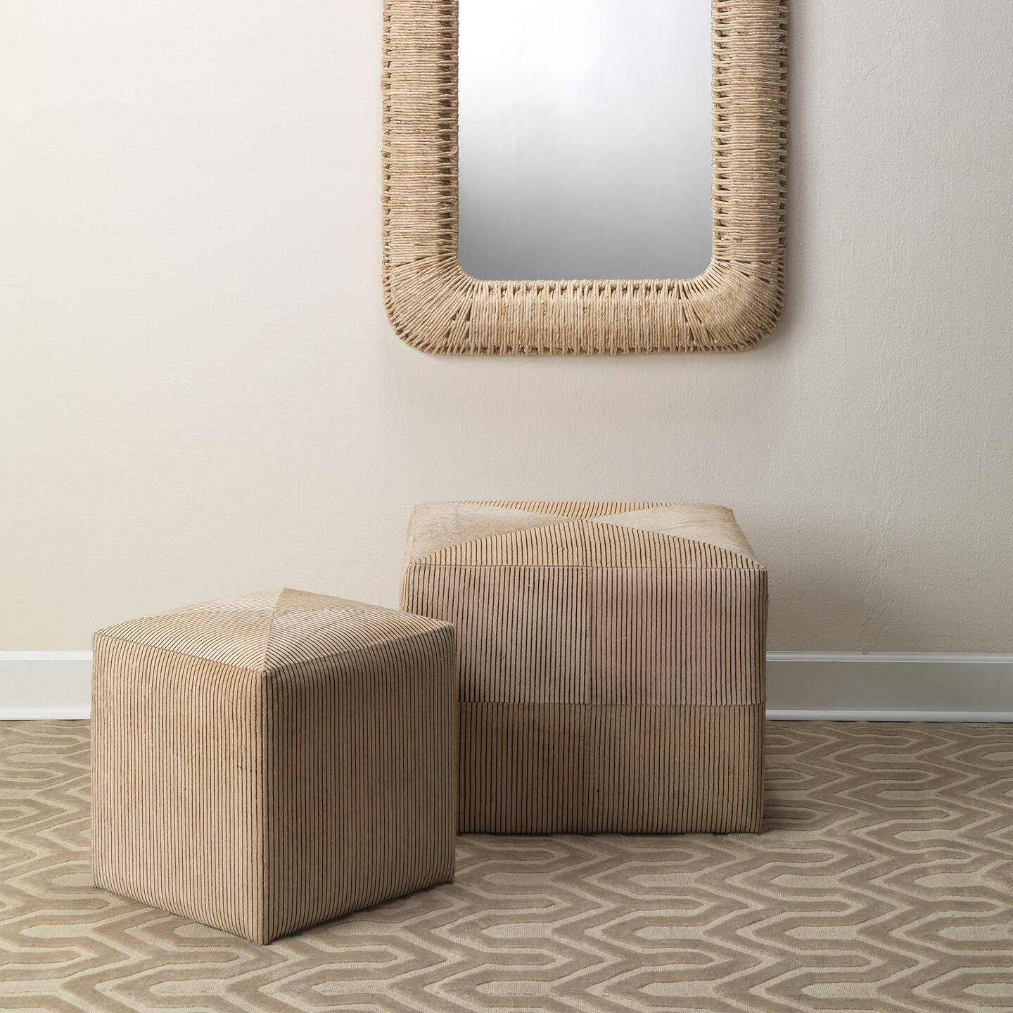 Jamie Young Company Small Pinstriped Foot Stool Ottoman - 16&#x22; - Tan and Black