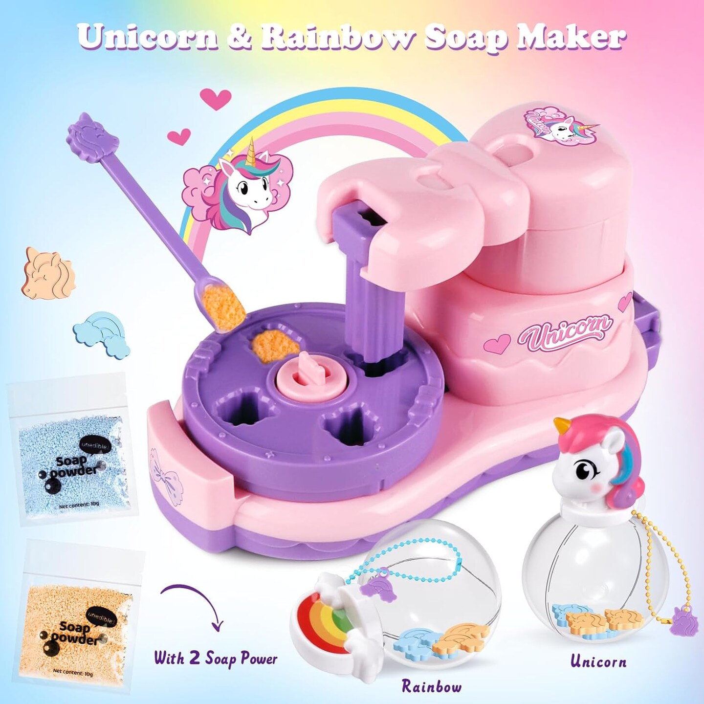 Unicorn &#x26; Rainbow Soap Making Kit - DIY Mini Soap Maker for Kids Ages 3+, Includes 2 Portable Storage Bottles