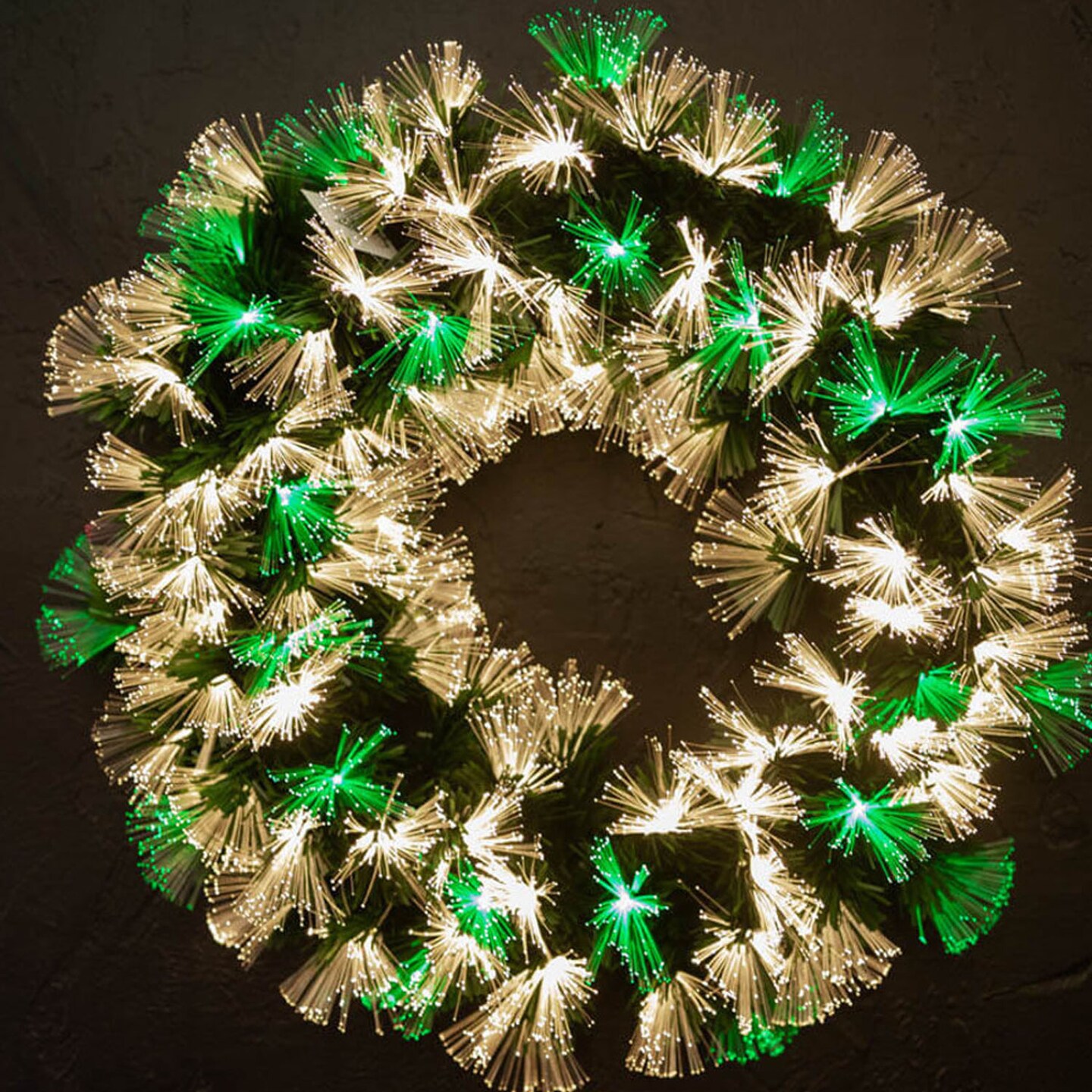24" Fiber Optic Wreath Multicolor & White Lighted Holiday Wreath with Built-In Effects