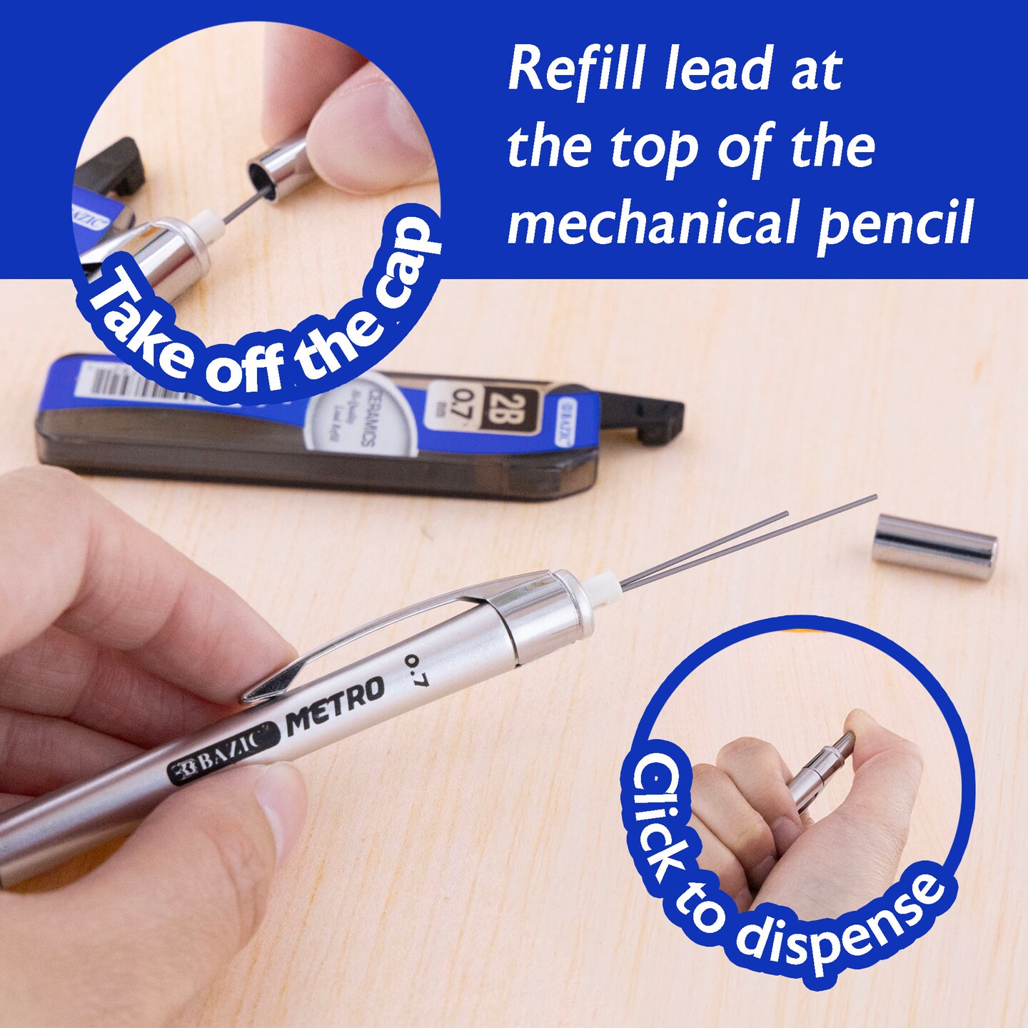 BAZIC 0.7 mm Metro Mechanical Pencil w/ Ceramics High-Quality Lead
