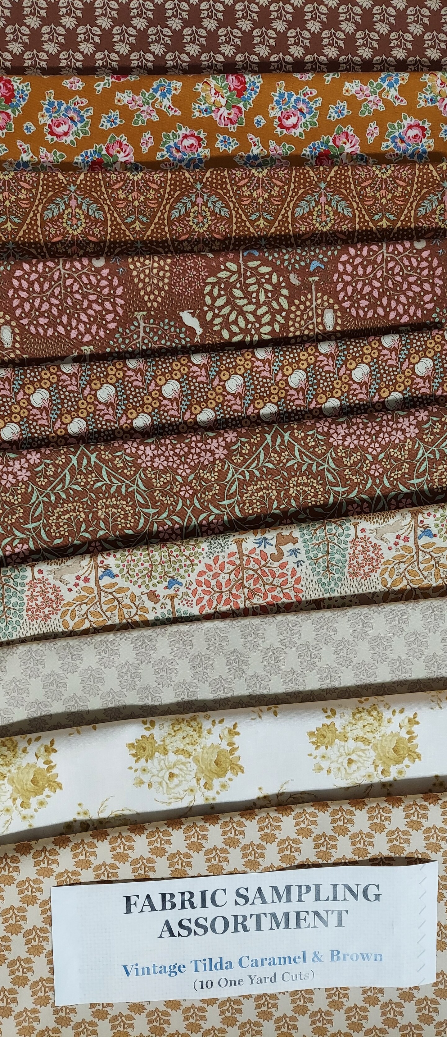 Tilda Vintage Sampling Assortment - Caramel & Brown - 10 one-yard Cuts - 100% Cotton Fabric