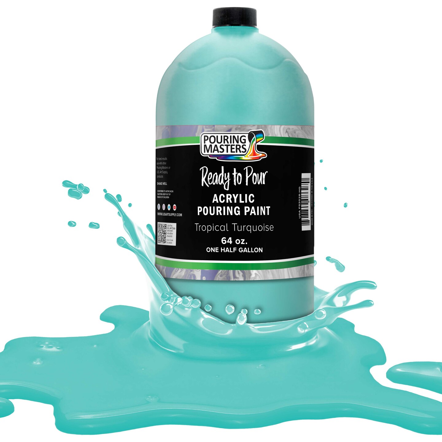 Pouring Masters Tropical Turquoise Ready to Pour Acrylic Pouring Paint - Premium 64-Ounce Pre-Mixed Fluid Acrylic Paint - Fluid Art Supplies for Canvas, Wood, Paper, Tile &#x26; Rocks