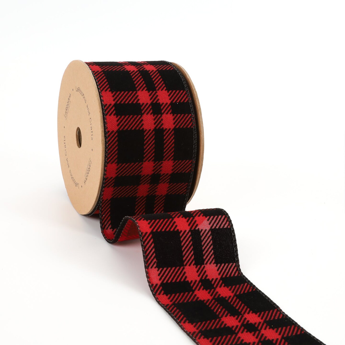 LaRibbons 2 1/2" Holiday Wired Ribbon "Velvet Flocked" Black/Red, 10 Yard Roll