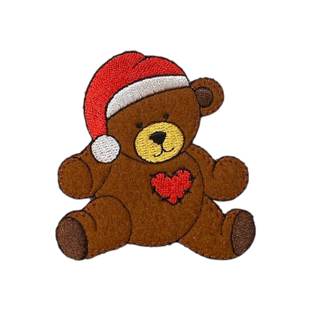 Christmas Bear wearing a Santa Hat, Embroidered, Iron on Patch