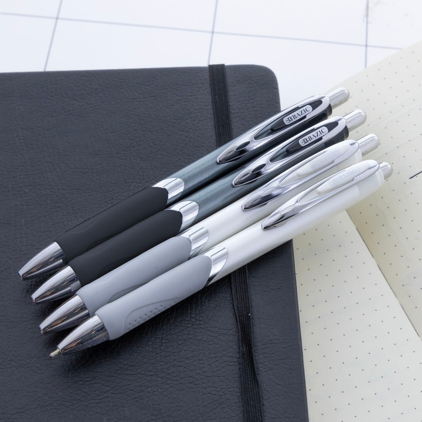 BAZIC Ciel Chroma FUSE Tech Ink Retractable Pen w/ Rubberized Barrel & Metal Clip (2/Pack)