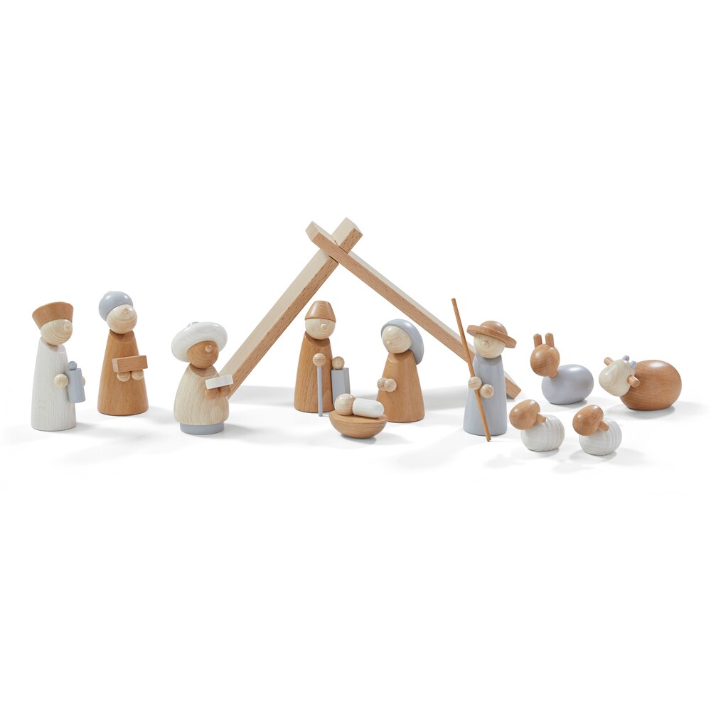 HABA Wooden Nativity Set - Family Keepsake Manger Scene & Nativity Set for Kids in Natural Colors - 13 Sturdy Beechwood Pieces - Made in Germany
