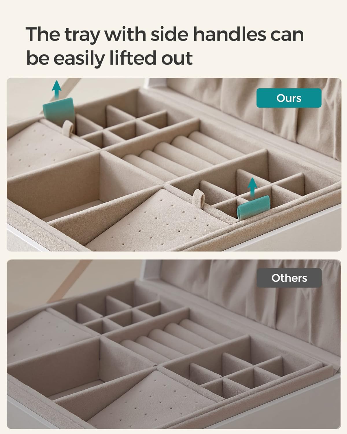 2-Layer Jewelry Box – Jewelry Organizer with Handle, Removable Tray, Floating Display Effect, White, 8.1 x 9.4 x 4.3 Inches – Gift Idea