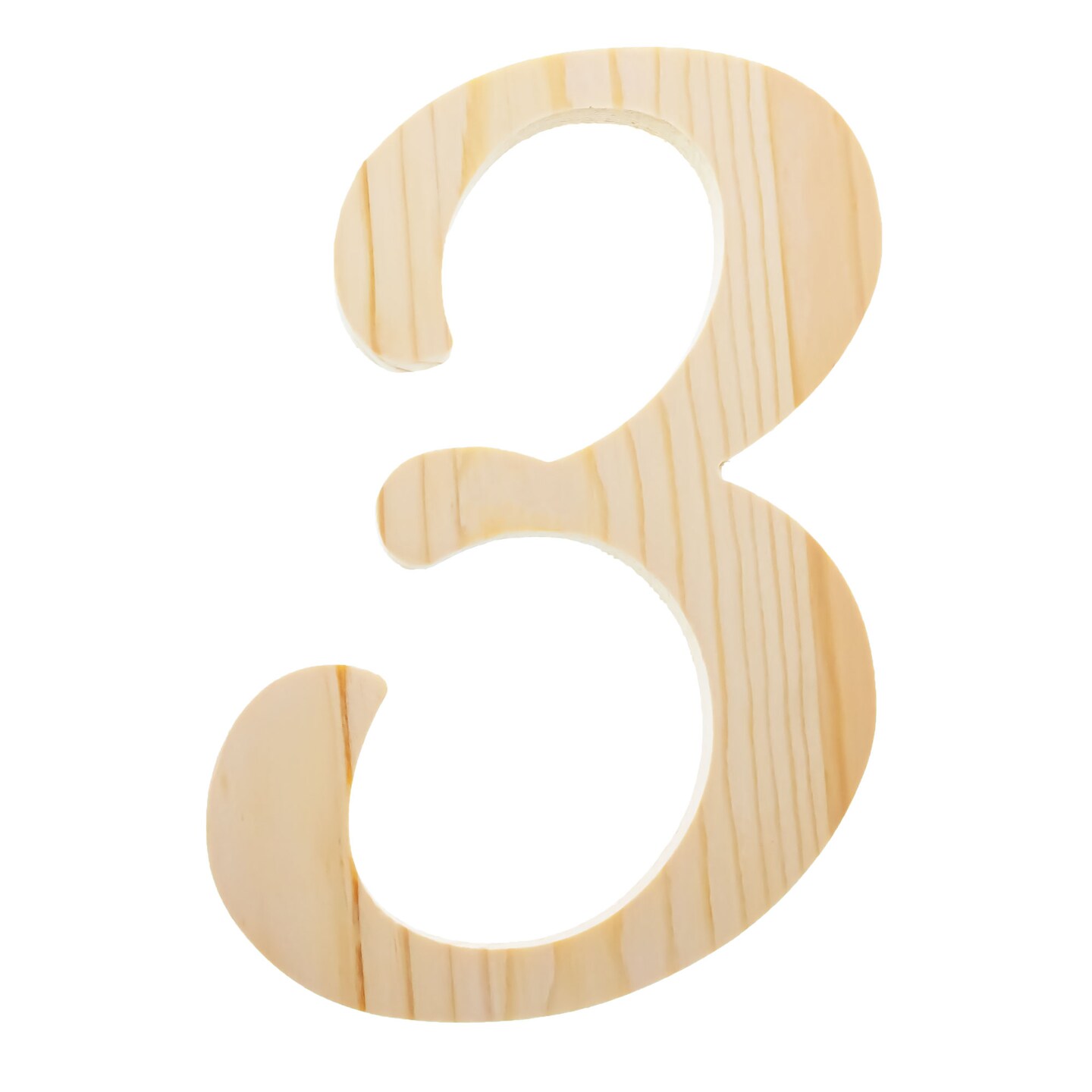 Unfinished Wooden Playball Italic Number 3 (6.25 Inches)