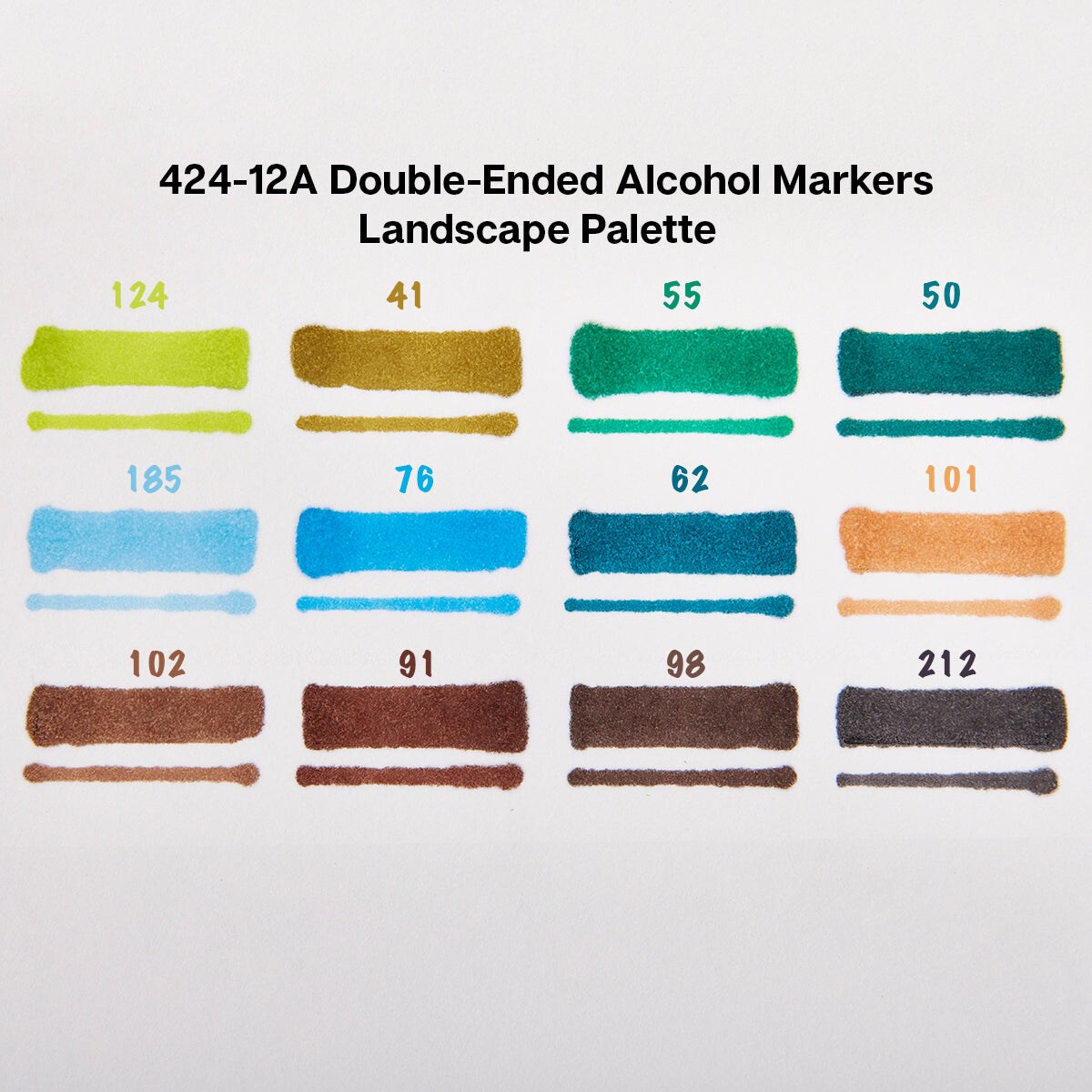 KINGART&#xAE; PRO Double-Ended Art Alcohol Markers, 12 Landscape Palette Colors with Both Fine &#x26; Chisel Tips and Superior Blendability