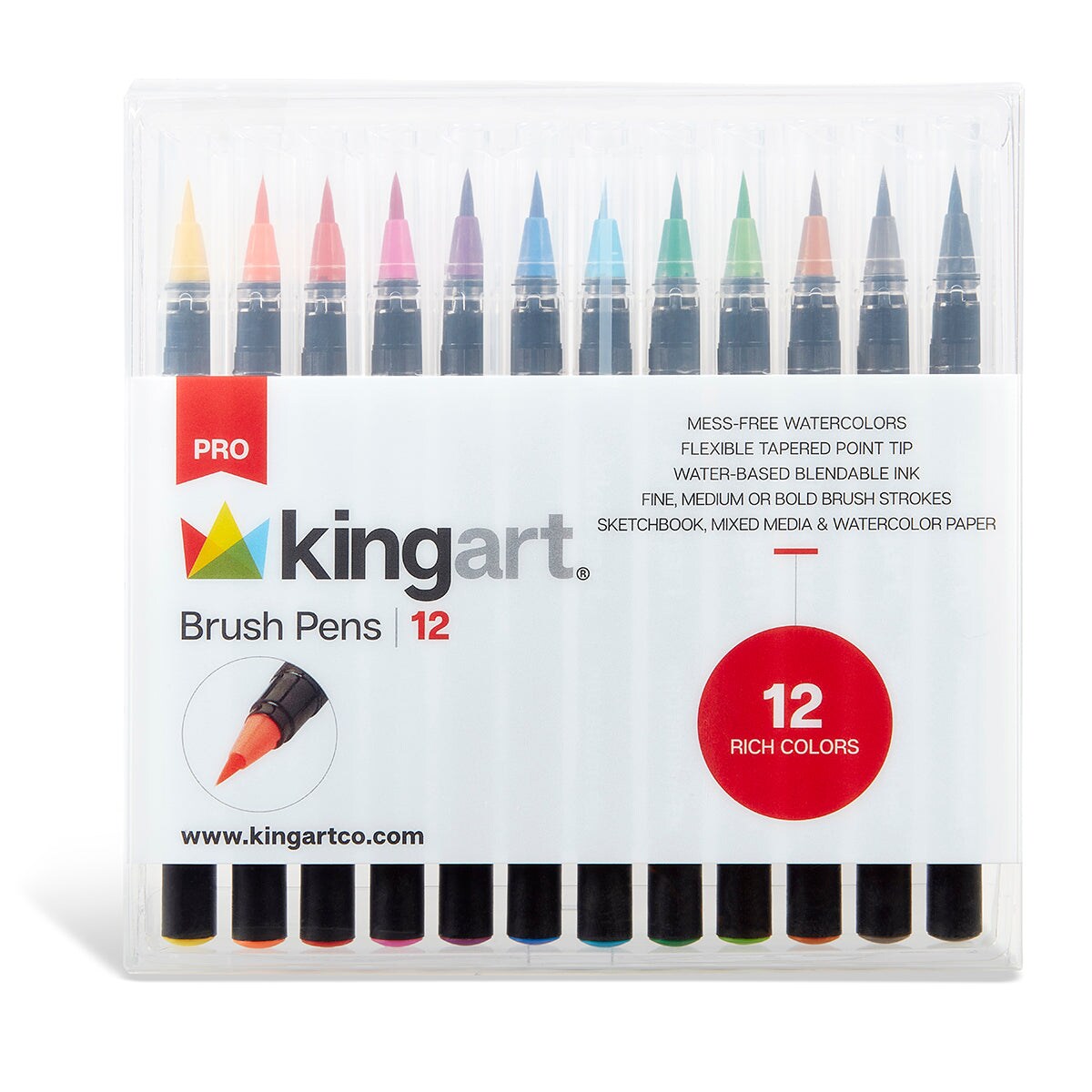 KINGART&#xAE; PRO Watercolor Brush Pens 12 Colors