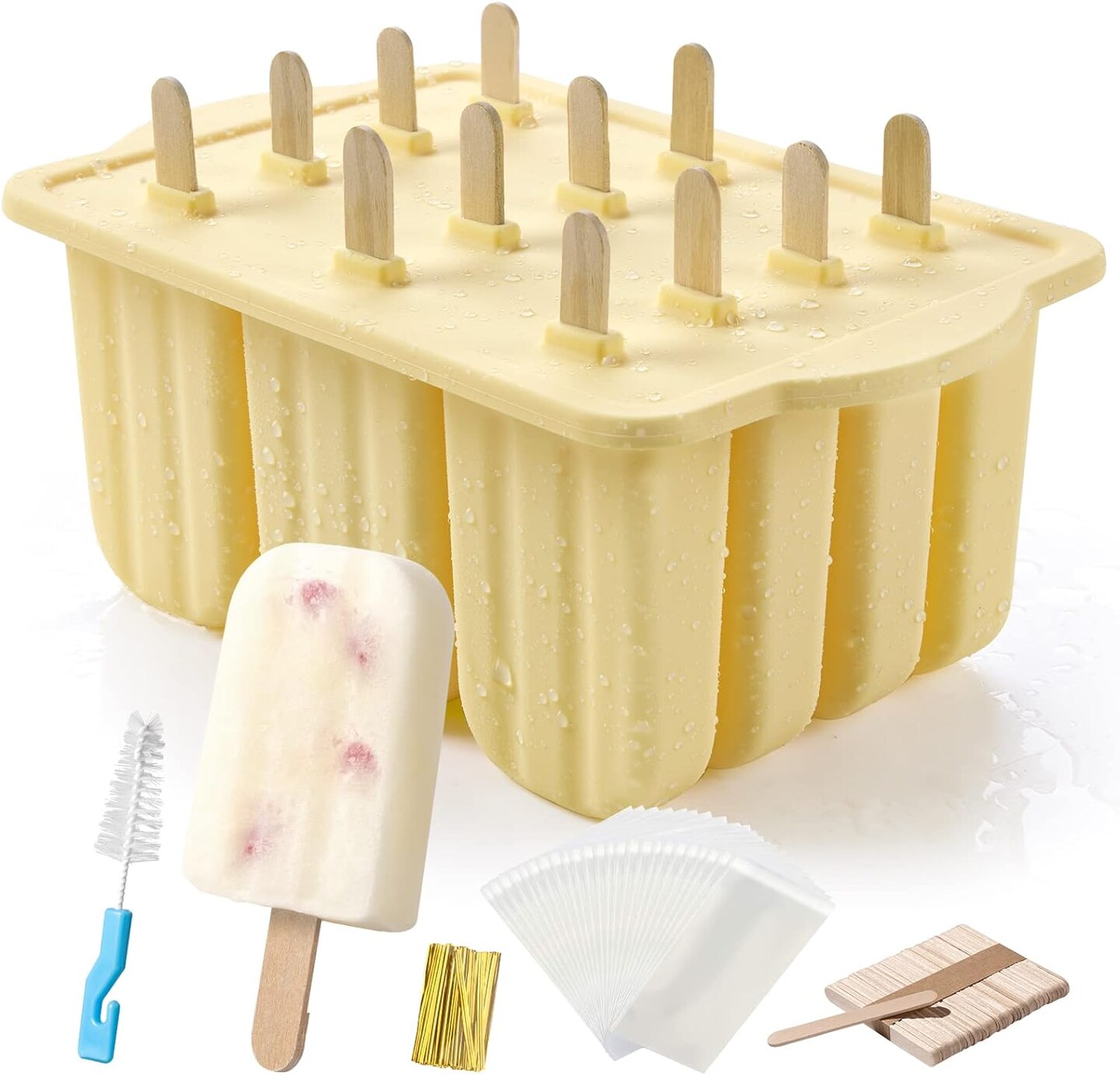 Popsicles Molds,12 Pieces Silicone Popsicle Molds Easy-Release BPA-free Popsicle Maker Molds Ice Pop Molds Homemade Popsicle Ice Pop Maker with 50PCS Popsicle Sticks+Cleaning Brush