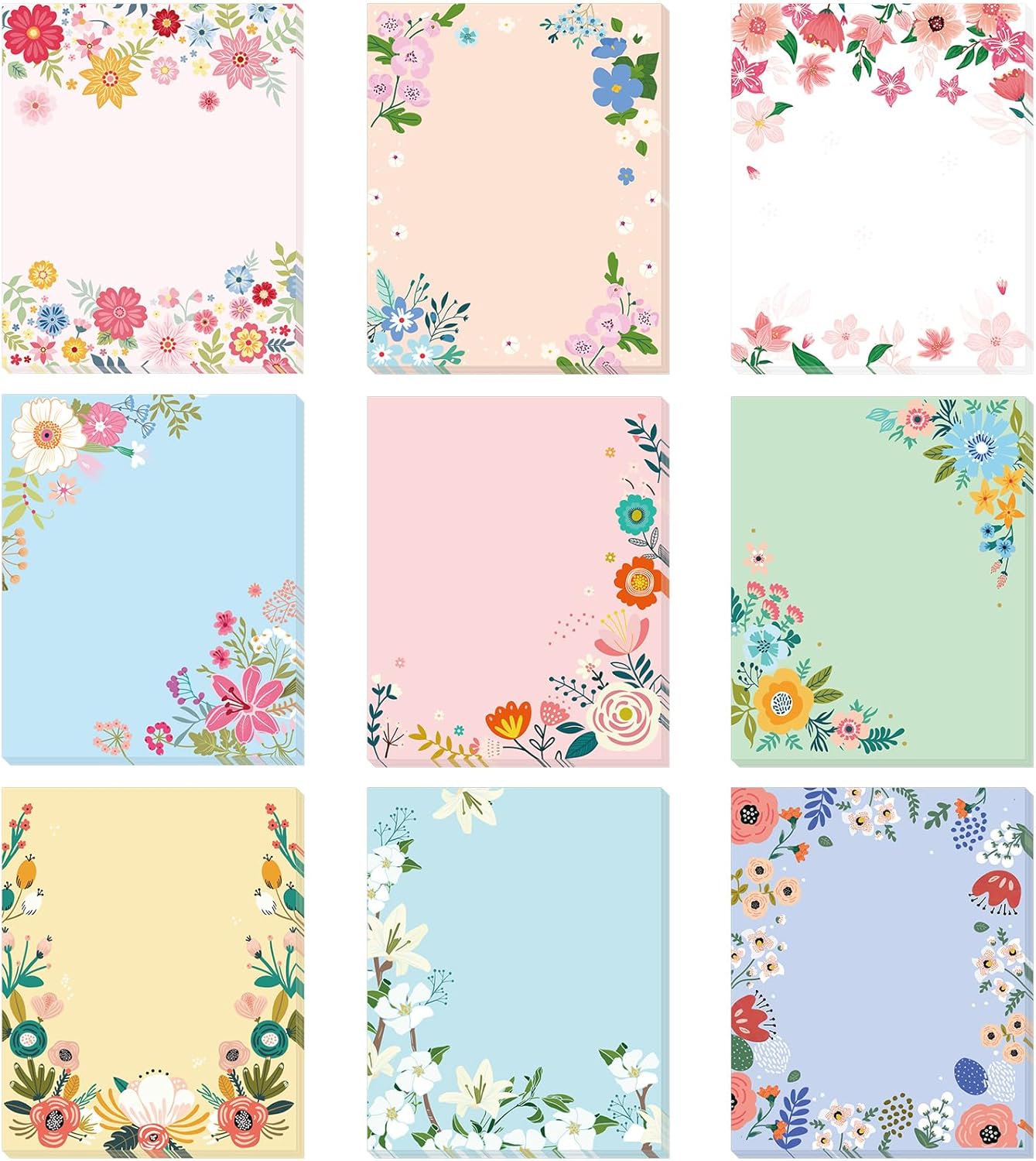 9 Pads Cute Sticky Notes Animal Sticky Note Pads 3.15 x 3.94 Inches Colored Adhesive Memo Reminder Decor for Journal School Office Gifts(Flower)