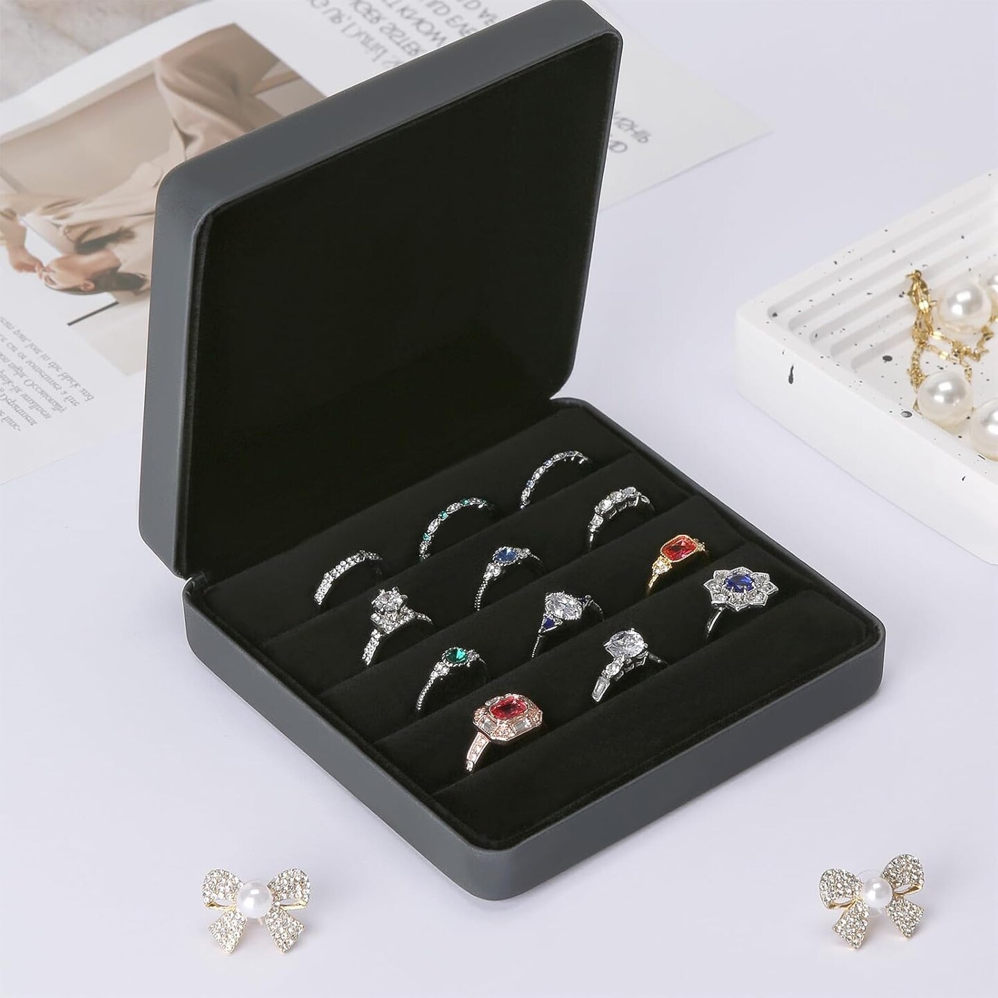 Ring Storage Organizer Box for Multiple Rings, Travel Portable Jewelry Ring Stud Earring Case