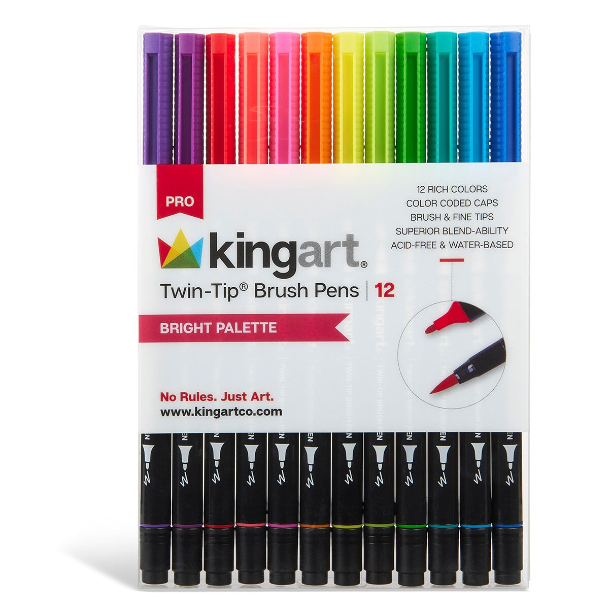 KINGART&#xAE; PRO Twin-Tip&#x2122; Brush Pens, 12 BRIGHT Colors