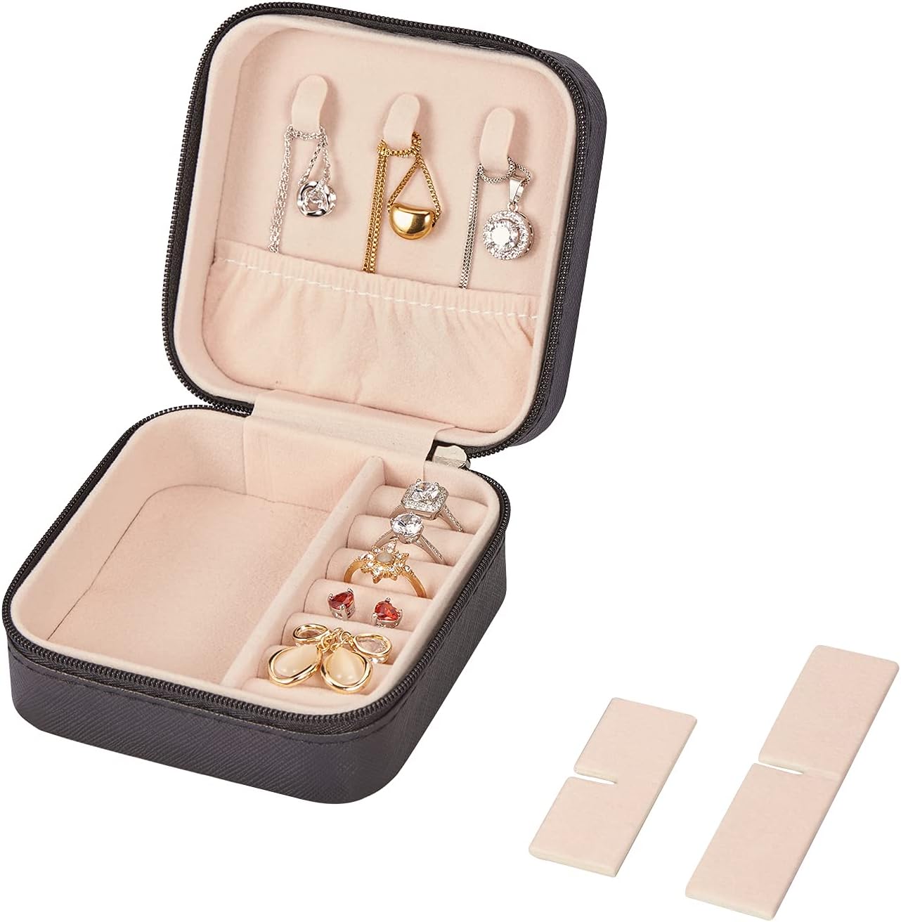 Leather Small Jewelry Box, Travel Portable Jewelry Case for Ring, Pendant, Earring, Necklace, Bracelet Organizer Storage Holder Boxes