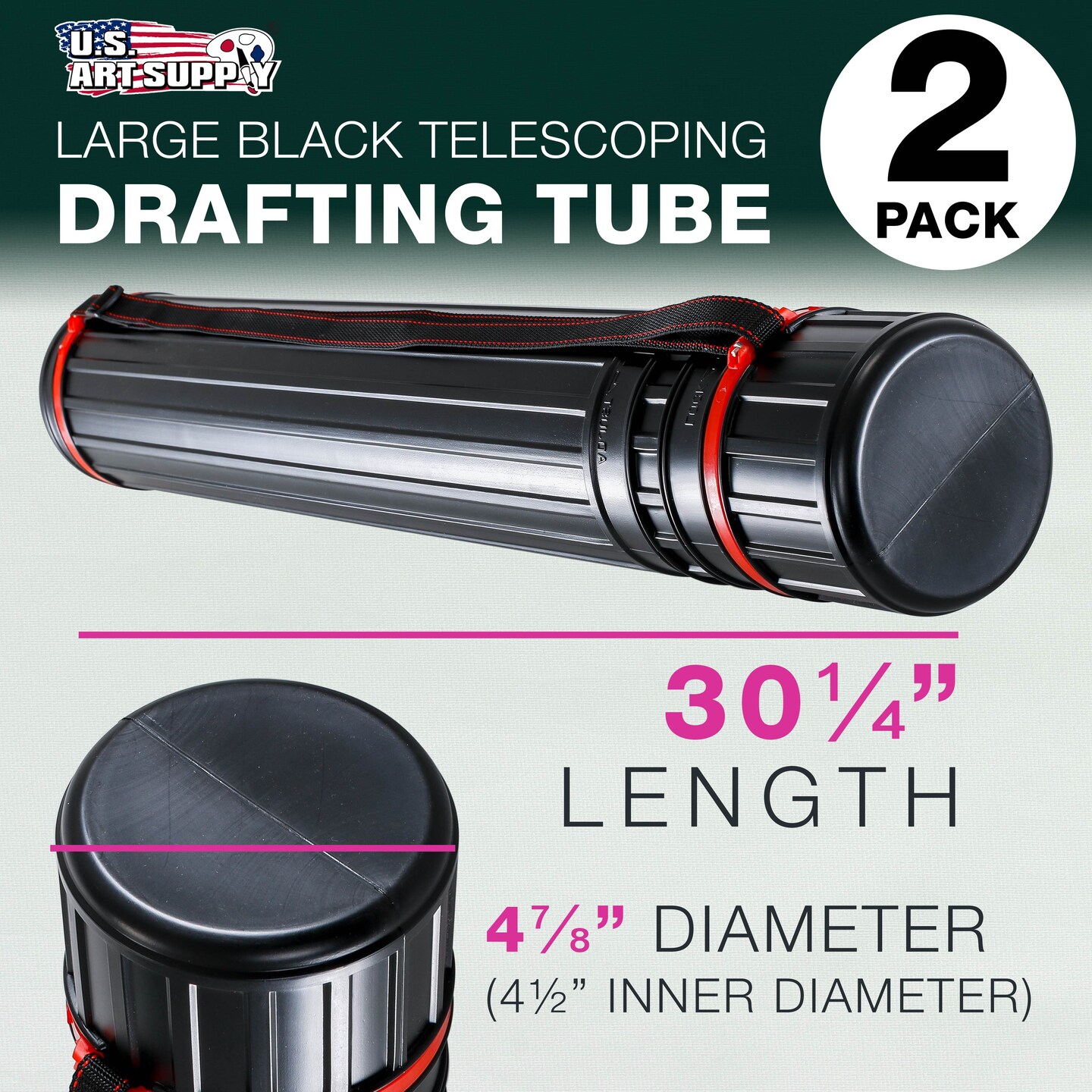 Large Telescoping Drafting Tube (Pack of 2) - 4-7/8&#x22; Outside/4-1/2&#x22; Inside Diameter, Expands 30-1/4&#x22; to 47-3/4&#x22;, with Shoulder Strap