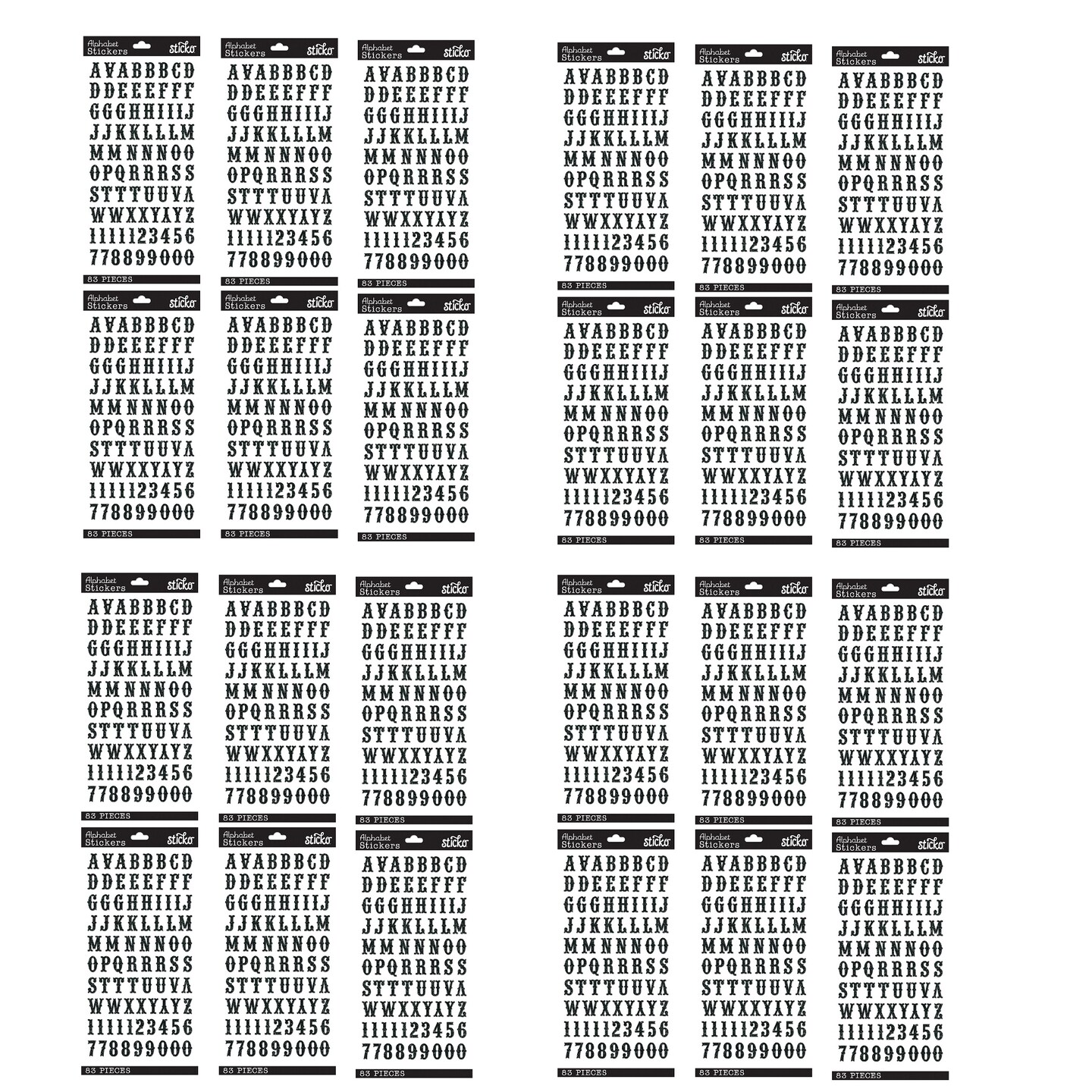 Multipack of 24 - Sticko Alphabet Stickers - Carnival, Black Glitter, 83pcs