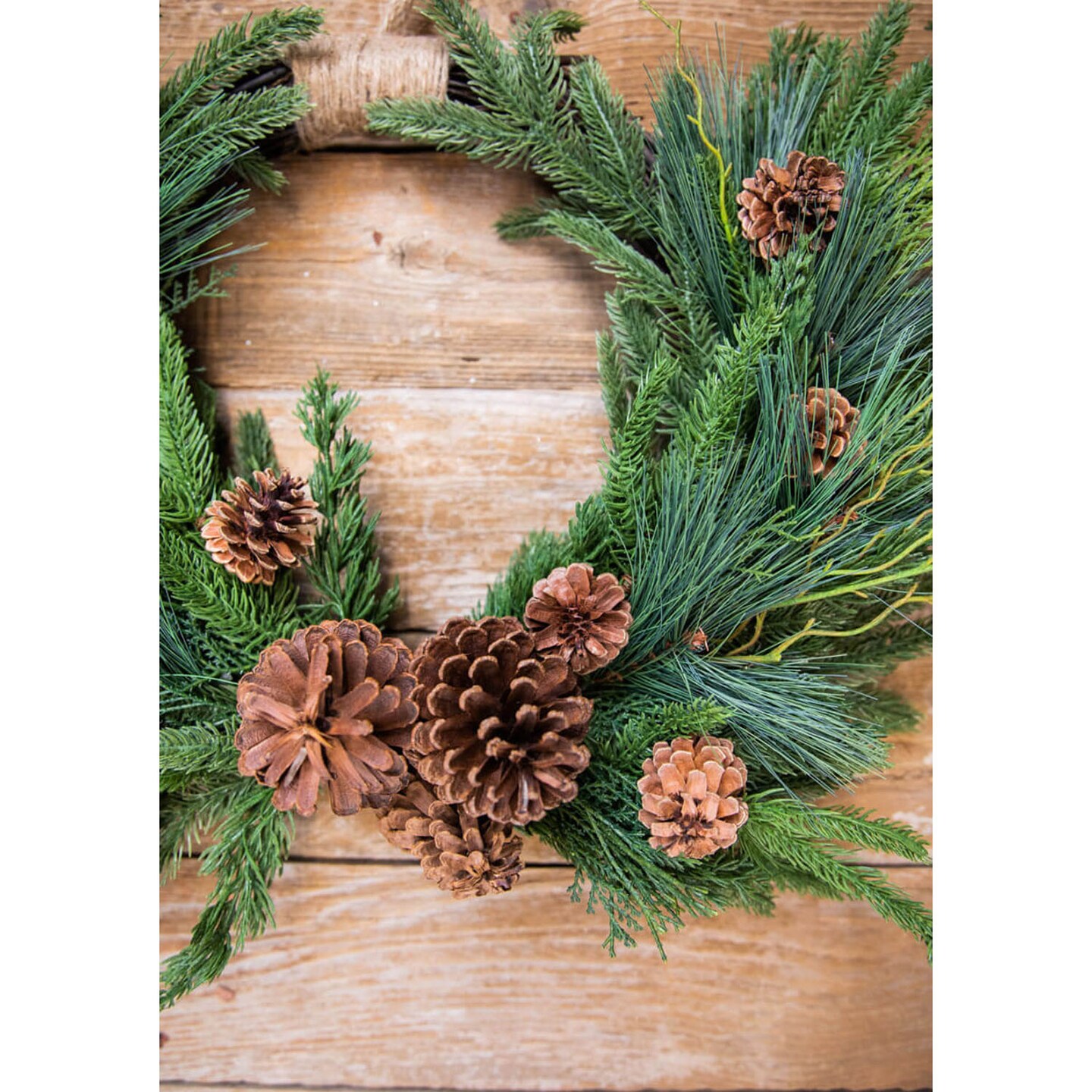 26” Mixed Greens Pine Cones Swag Wreath Rustic & Festive Holiday Decoration
