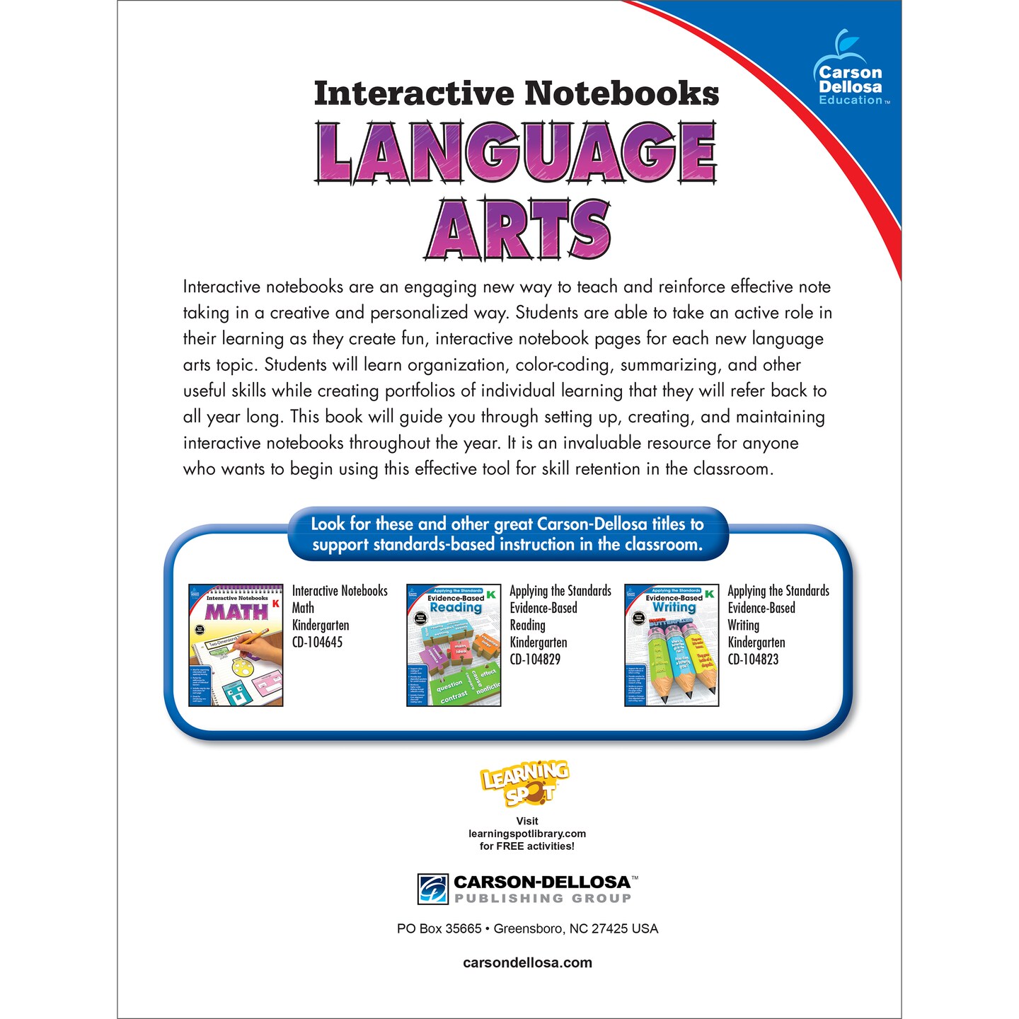 Carson Dellosa Language Arts Interactive Notebooks, Personalized Kindergarten Workbook Covering Vowels, Sight Words, Parts of Speech, Grammar, and More
