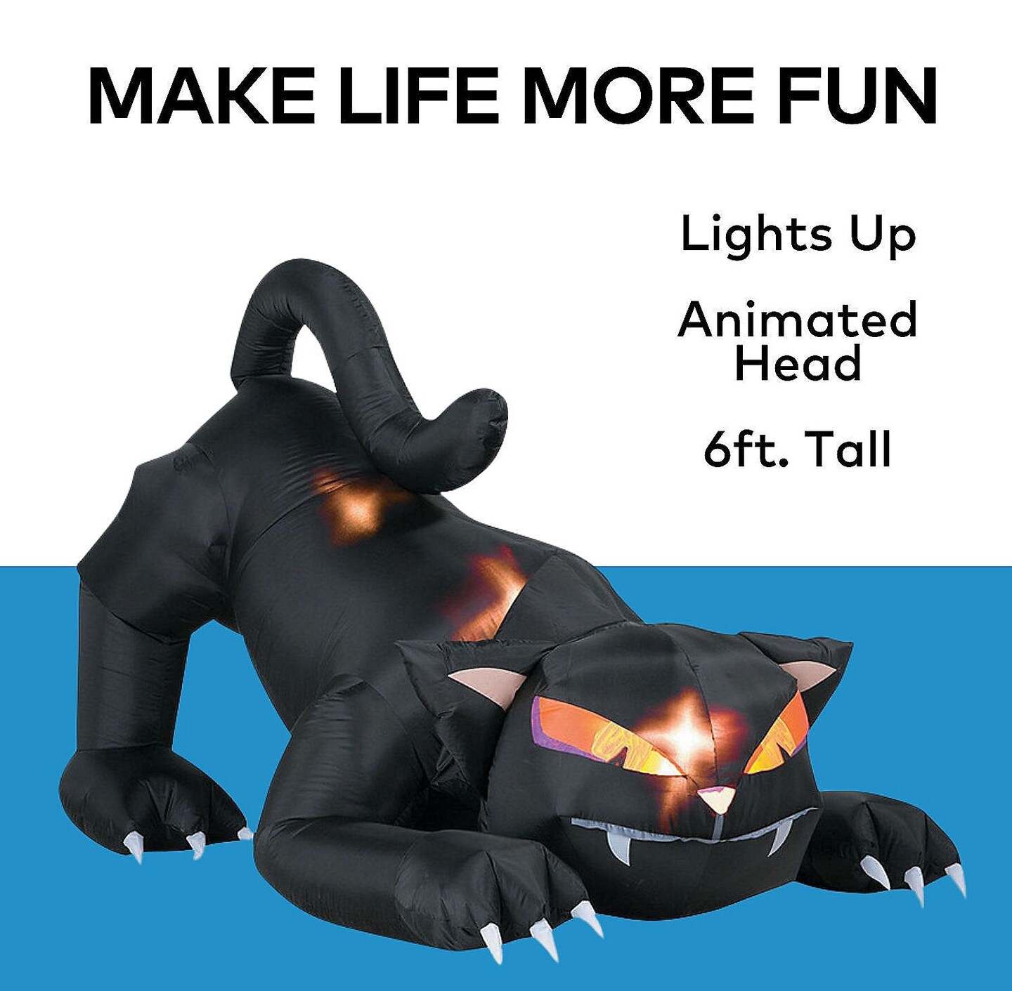 72&#x22; Animatronics Inflatable Black Cat With Turning Head Halloween Decoration