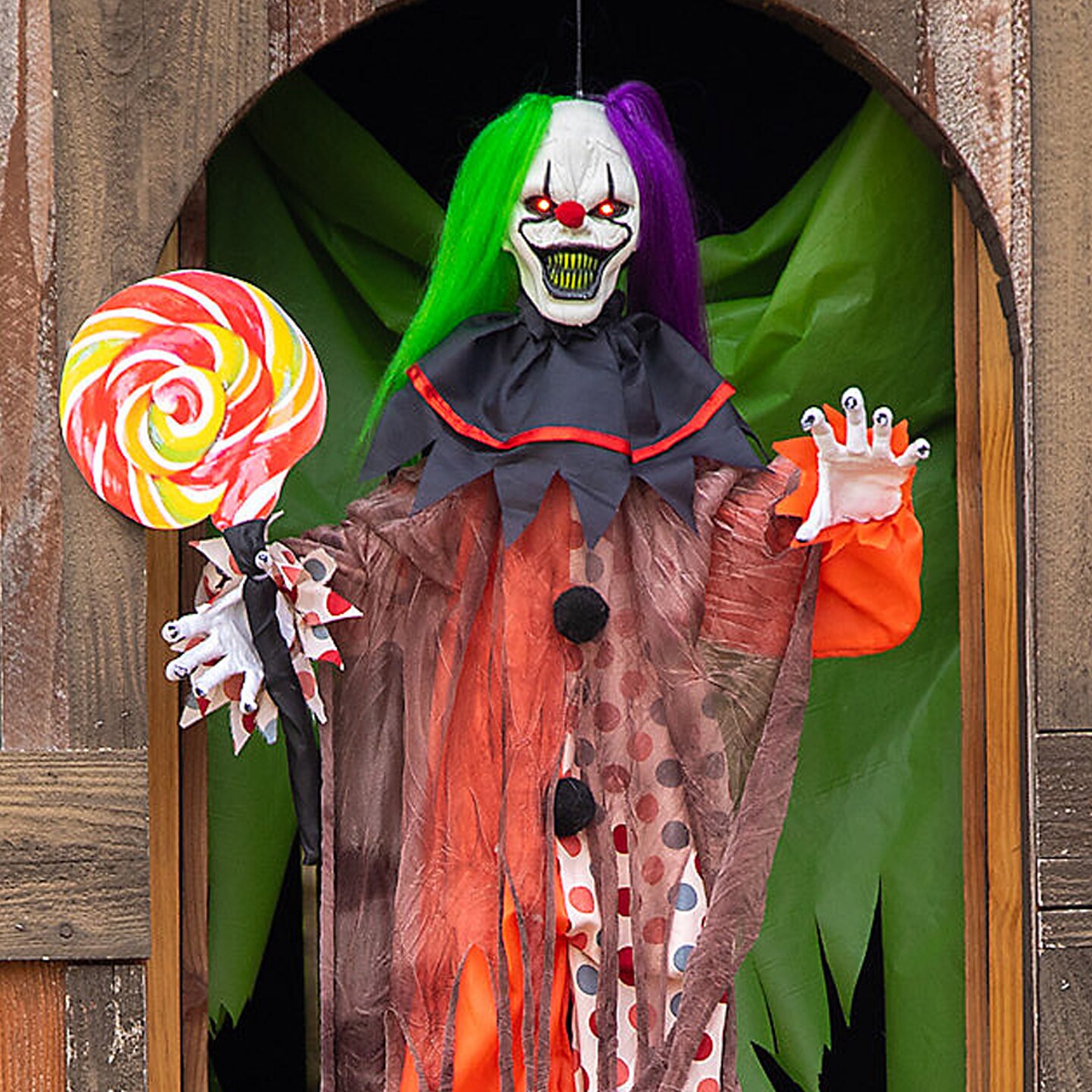 53 1/4&#x22; Animated &#x26; Light Up Clown Hanging Halloween Decoration