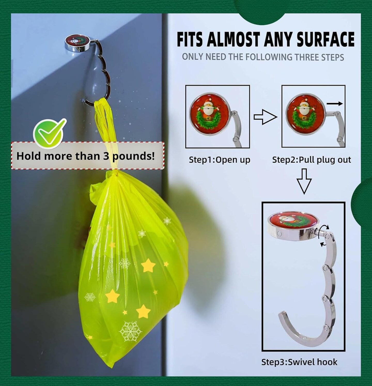 Christmas Stocking Holders for Mantle Set 4,Upgrade Non-Slip Fireplace Stocking Hooks,Lightweight Metal Stocking Hangers for Mantel Santa Claus Xmas Decoration Party Decor Silver Flat Weighted