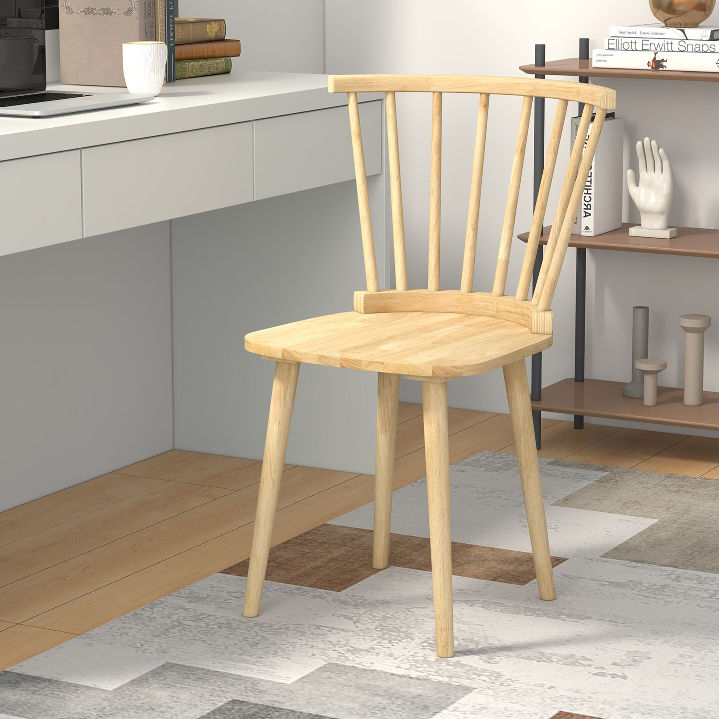 Set of 2 Rubber Wood Windsor Dining Chair Armless Sturdy Seat