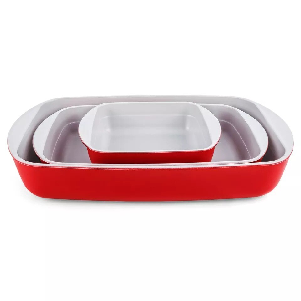 2qt Non-Stick Rectangle Roasting Dish Baker Glass Ceramic Baking Casserole 13x8