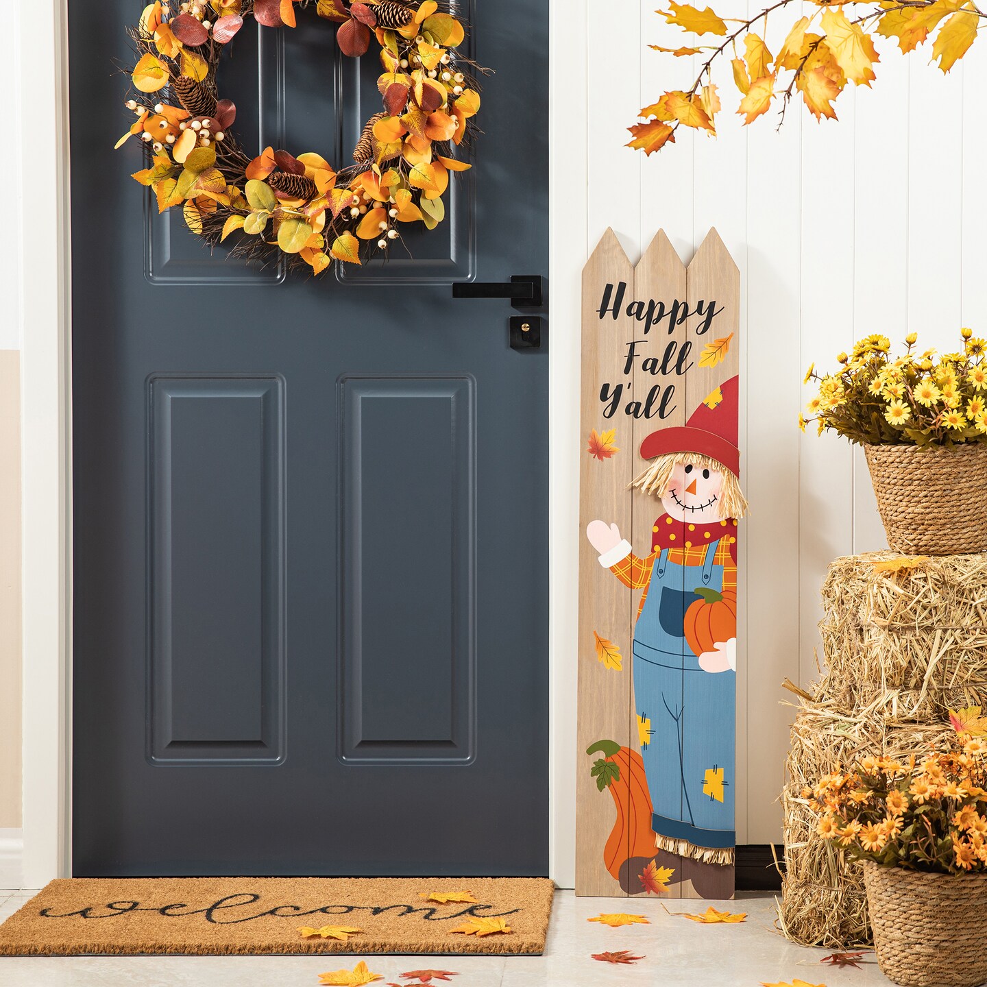 41.75"H Fall Wood Scarecrow Porch Decor | Michaels