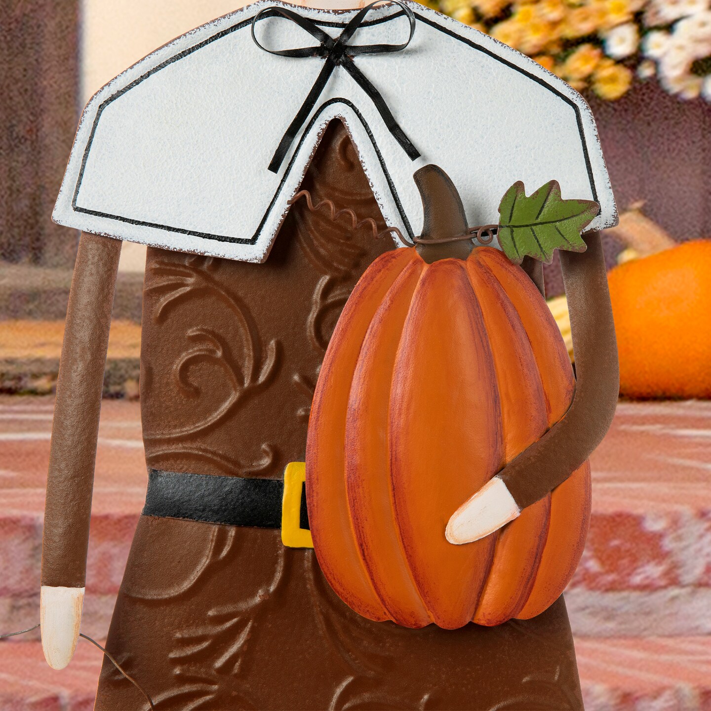 36&#x22;H Metal Boy Thanksgiving Pilgrim Yard Stake, Standing Decor or Hanging Decor (KD, Three function)