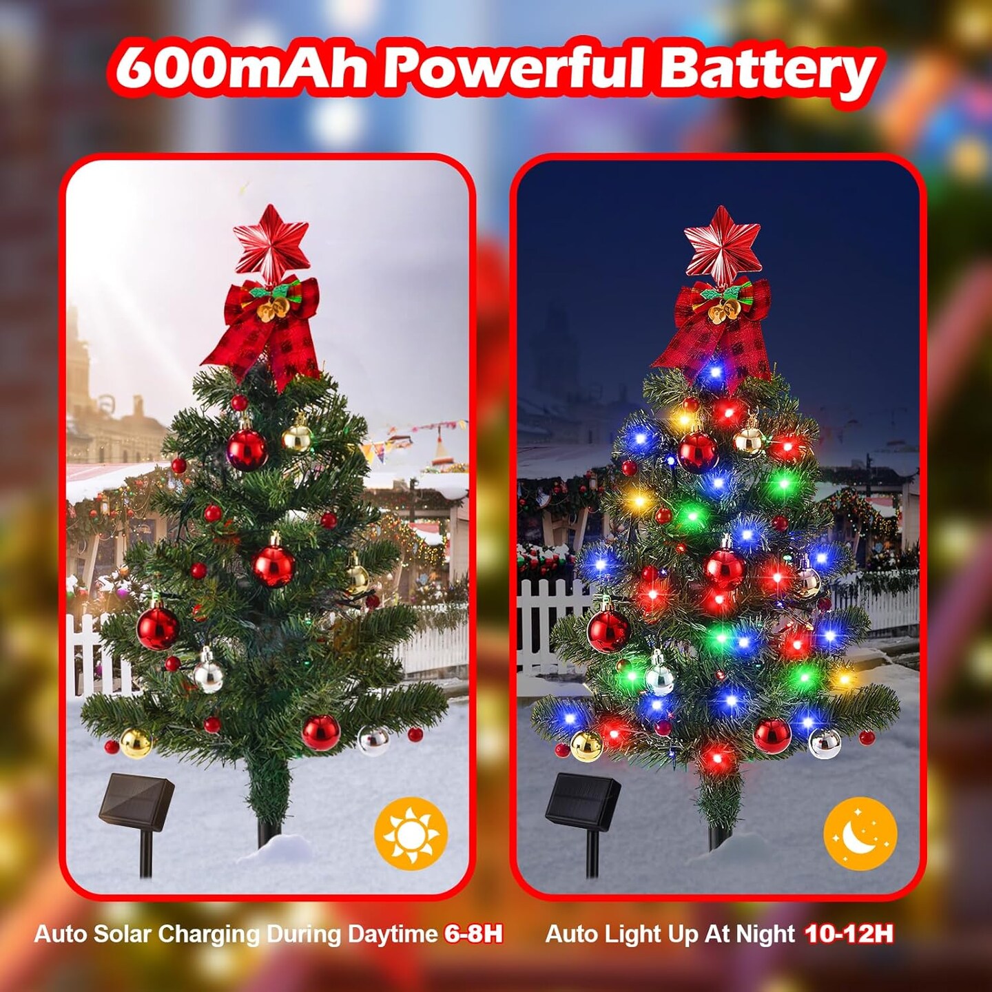 Solar Christmas Tree Lights Outdoor Waterproof, 68LED Christmas Outside Decor Solar Powered with 8 Lighting Modes, Small Solar Christmas Decorations for Pathway Patio Landscape, Multicolor