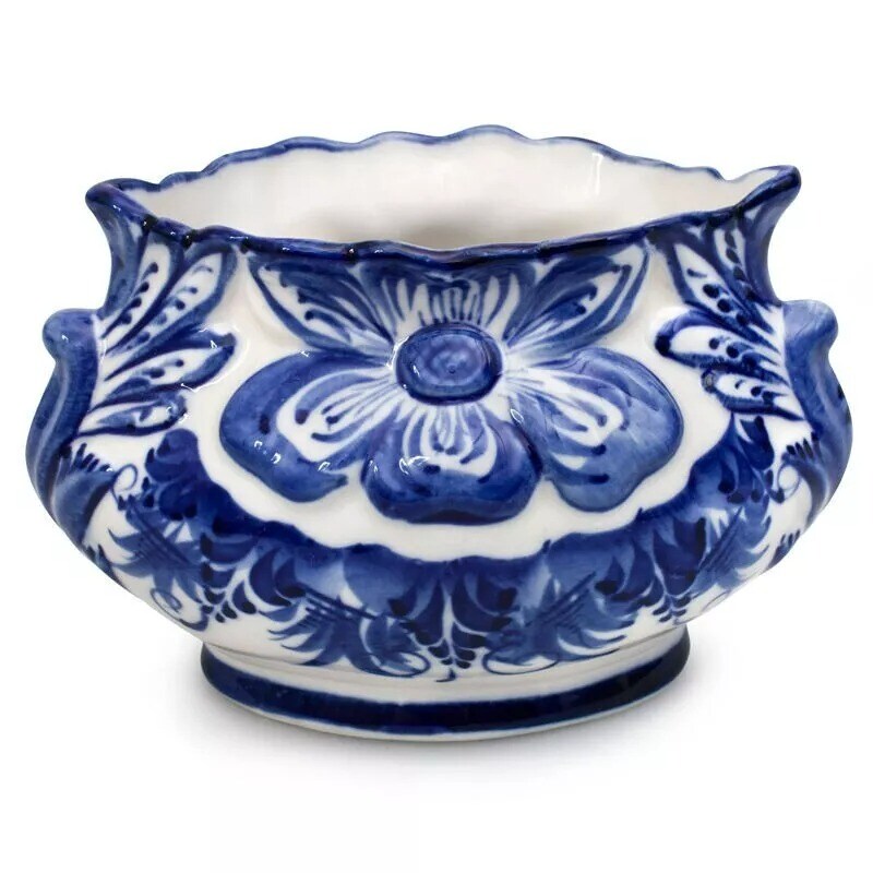 Gzhel Love Porcelain Vase Russian Blue White Pottery Gjel Flower Vase Гжель 5.5"