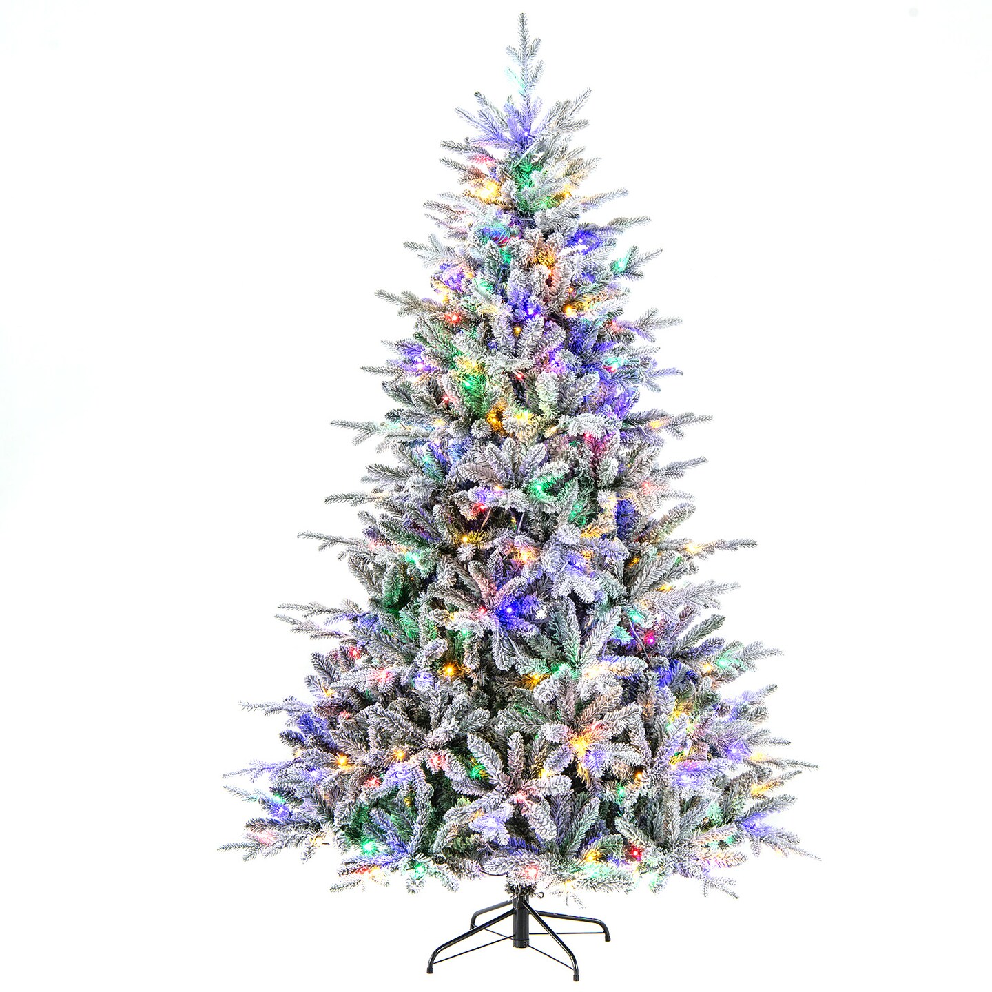 7 Feet Flocked Christmas Tree with 8 Lighting Modes and Multi-Color LED Lights-7 ft