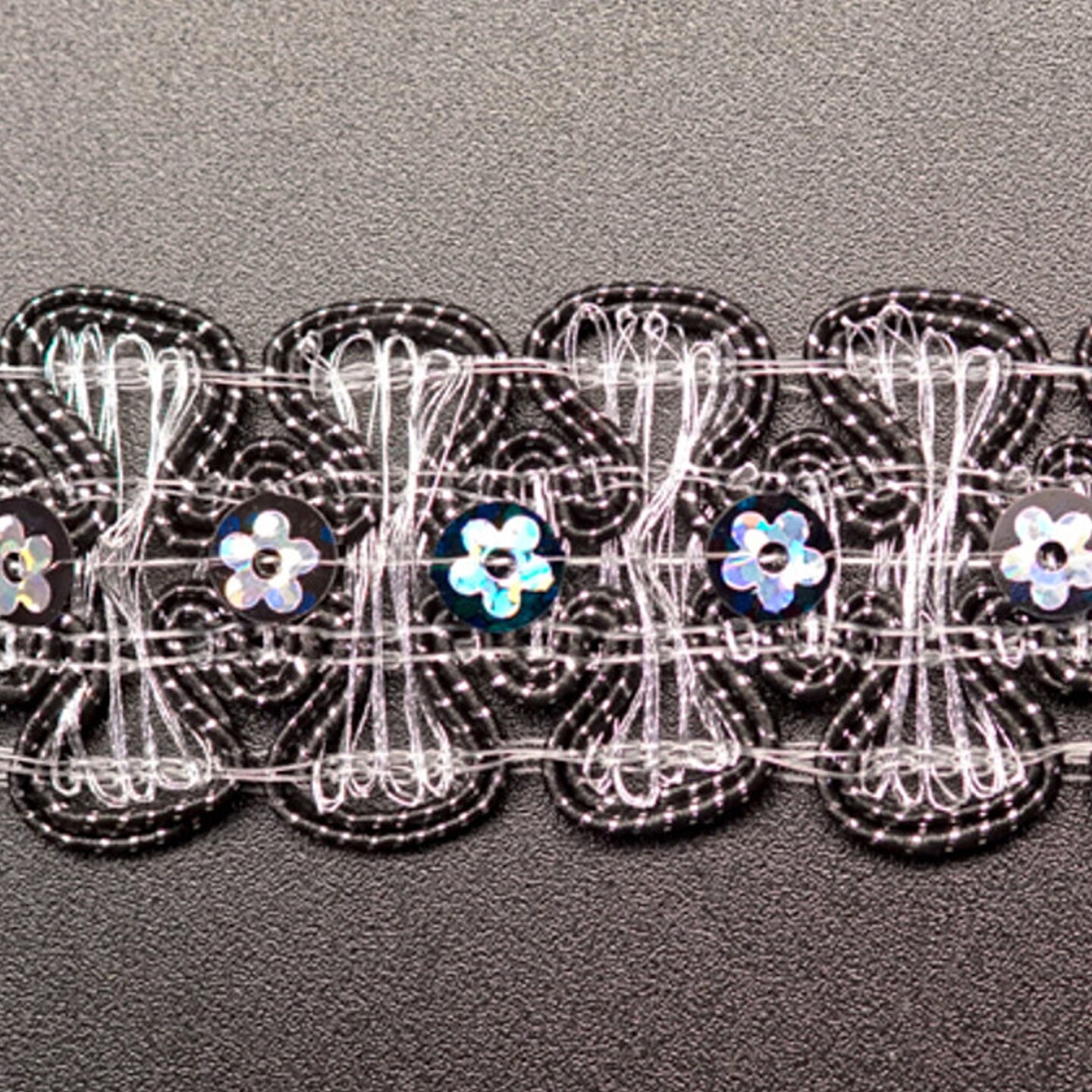 1 1/4" x 10 Yards Black/Silver Braided Floral Sequin Trim Pack of 5