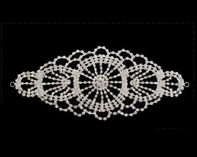 Silver Crystal Rhinestone Collar Bridal Trim 1 Applique