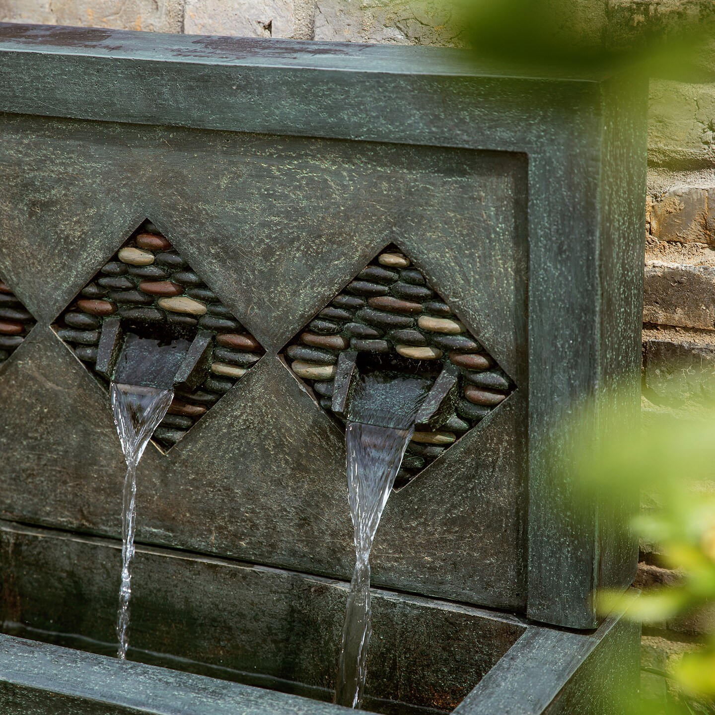 30&#x22;L Oversized Faux Concrete and Pebbles Polyresin Outdoor Fountain with Pump and LED Light (KD)