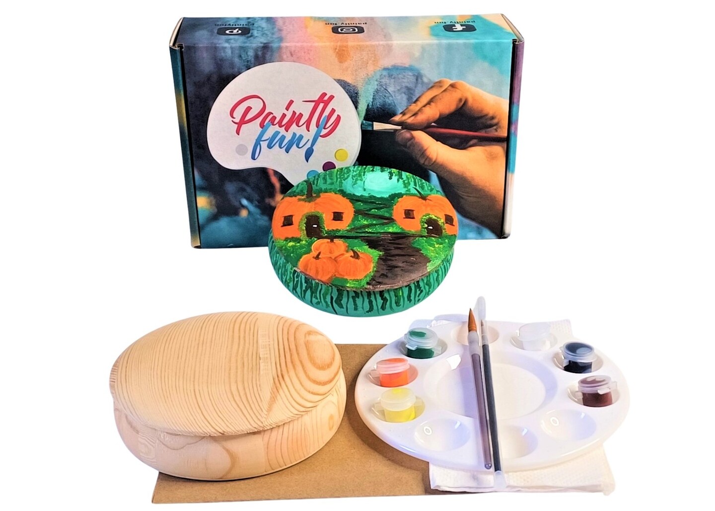 Fall Paint Kit - Mystical Pumpkin Village Tabletop Trinket Box Painting Kit &#x26; Video Lesson, Fall DIY, Beginner Painting, Paint At Home