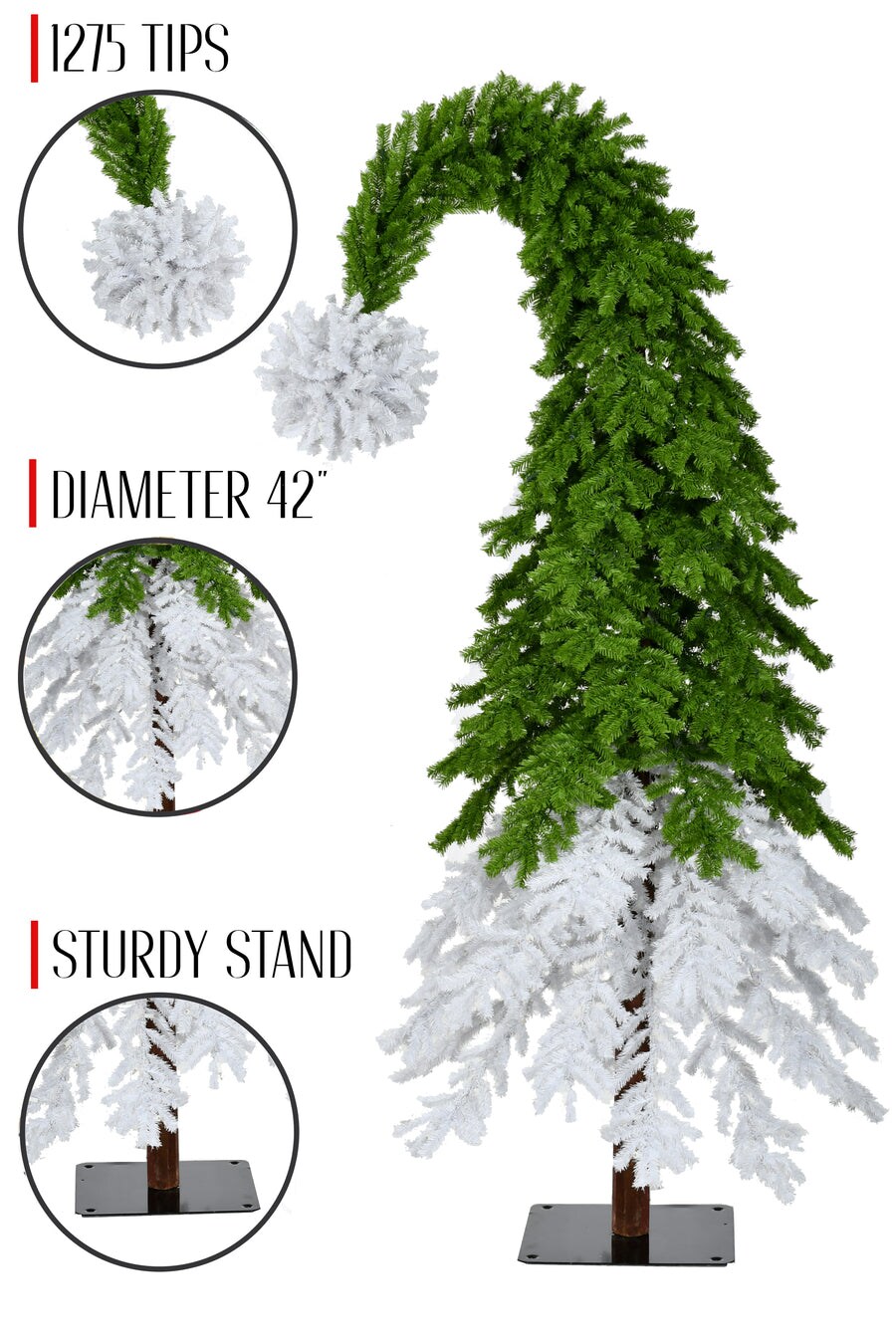 9&#x27; Green and White Grinch-Inspired Christmas Tree with 1992 Tips and Metal Stand DIA 44&#x22;
