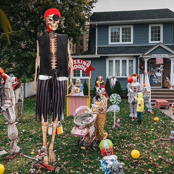 4 Pcs 12 ft Skeleton Accessories Giant Pirate Costume Set Halloween Skeleton Clothing Accessories for Garden Lawn Outdoor Halloween Decoration Black