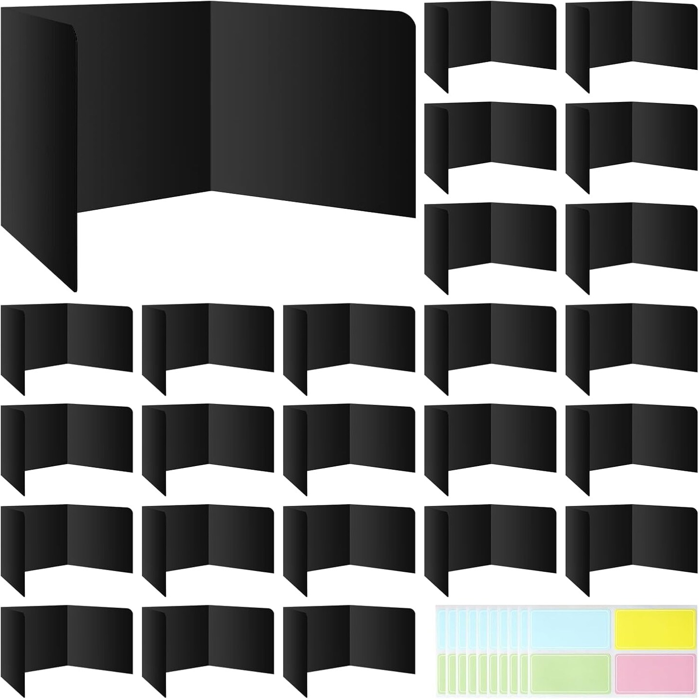 24-Pack Desk Dividers for Students, Privacy Folders for Students, Classroom Folders Teacher Supplies. Easy-To-Clean Plastic Privacy Shield Folder Boards Student Desks, Black