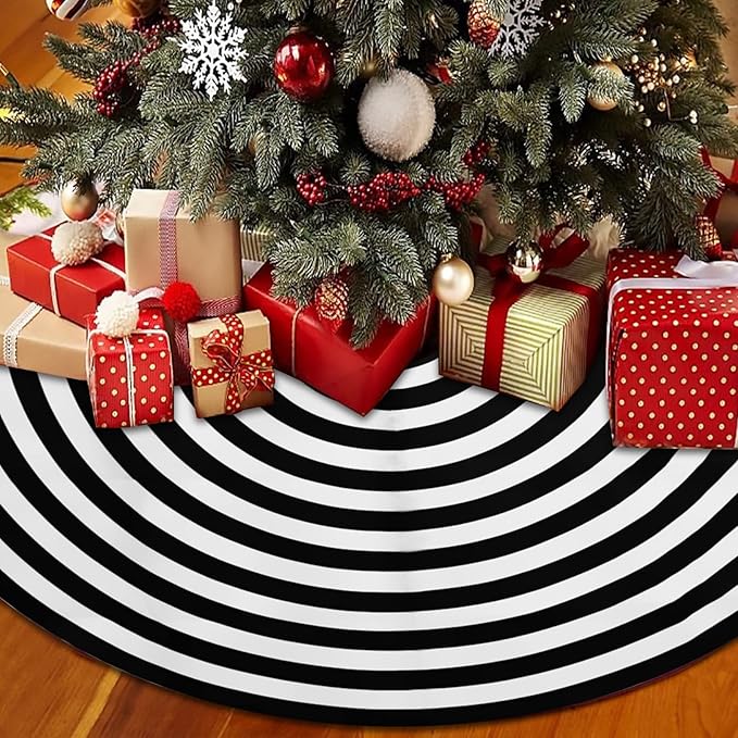 Black and White Christmas Tree Skirt, Rustic Farmhouse Christmas Decorations Ornaments, 36 Inch Tree Skirt Mat Decor for Merry Xmas Holiday
