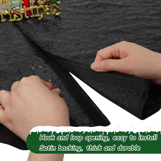 Sequin Tree Skirt for Christmas 36 Inch Black Sparkly Halloween Decoration Thick Satin Backing
