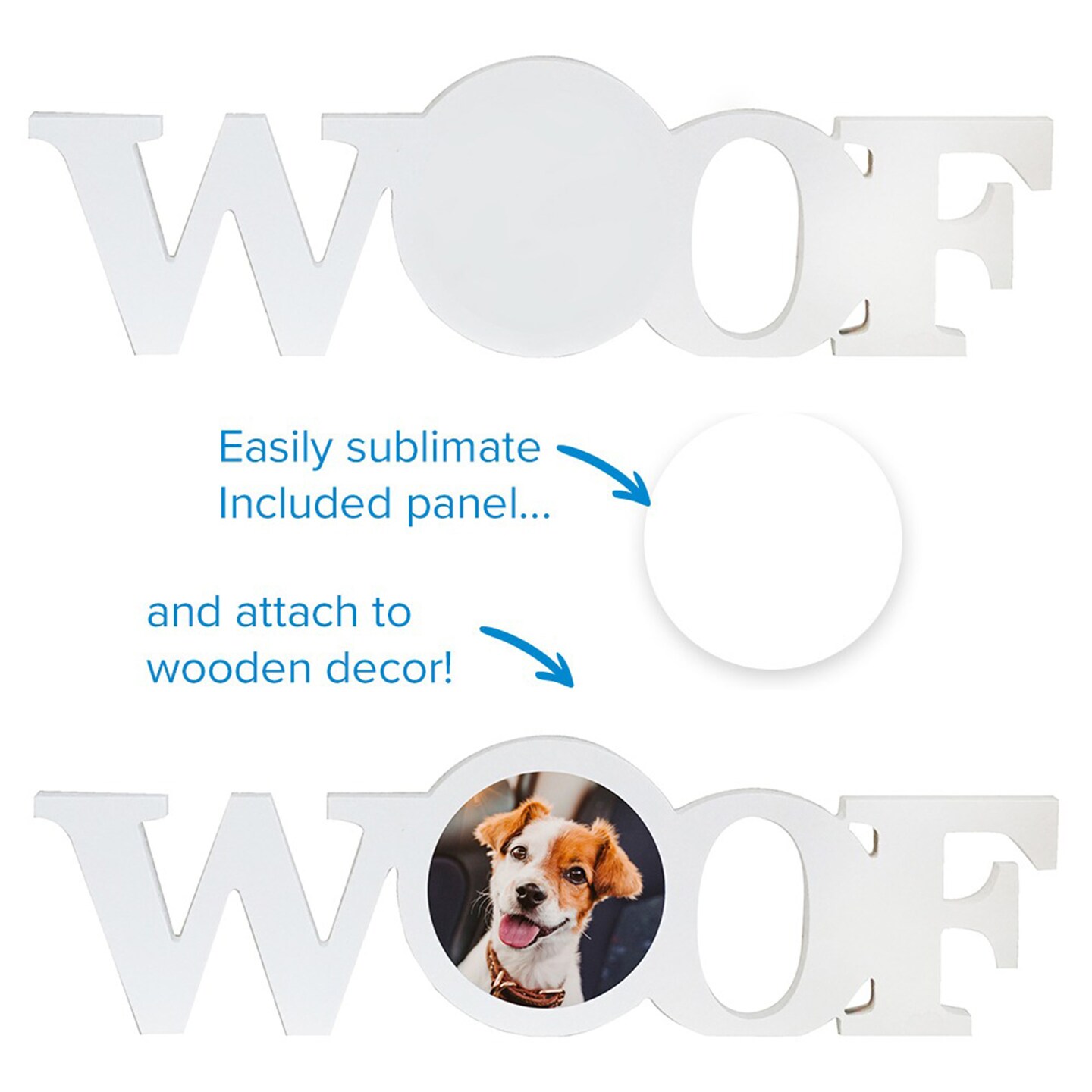 Sublimation Pet Product White Coated Wood Word Blocks Décor for Mantle– Sublimation Ready with 3.74” Plate- Woof