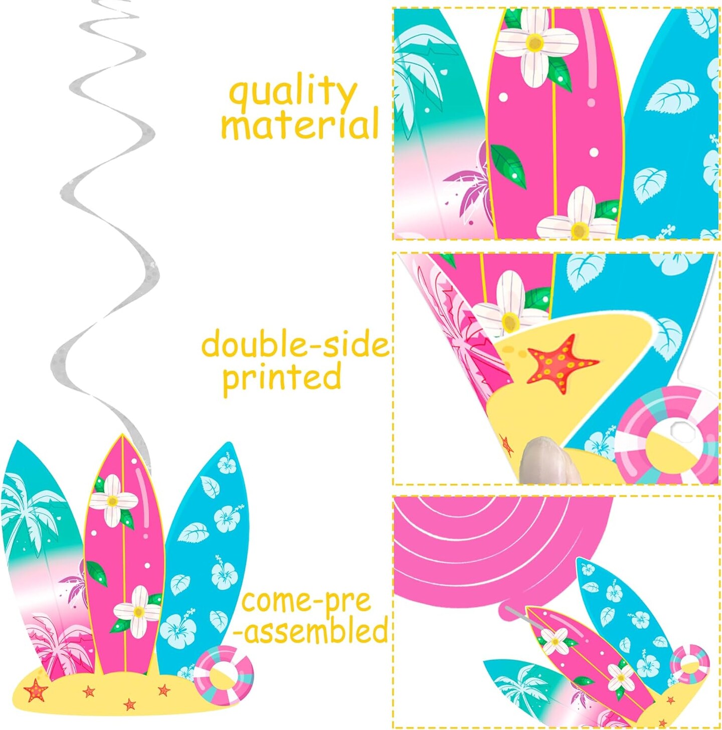 20Pcs Hello Summer Party Hanging Swirls Summer Beach Party Ceiling Hanging Decor Pool Party Hanging Streamers Summer Birthday Decorations for Hawaiian Themed Birthday Party Supplies