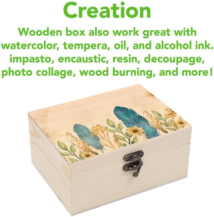 1-Pack Unfinished Unpainted Wooden Box with Hinged Lid for Crafts DIY Storage Jewelry Plain Pine Box