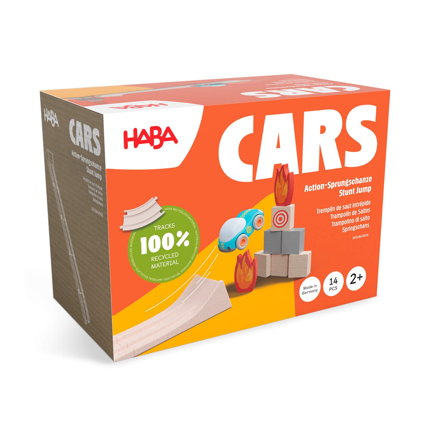 HABA Cars Action Ramp 14-Piece Toy Car Ramp Set, Sustainable Kids&#x27; Race Track with Stunt Jump &#x26; Push and Go Battery-Free Car Track Fun for ages 2+