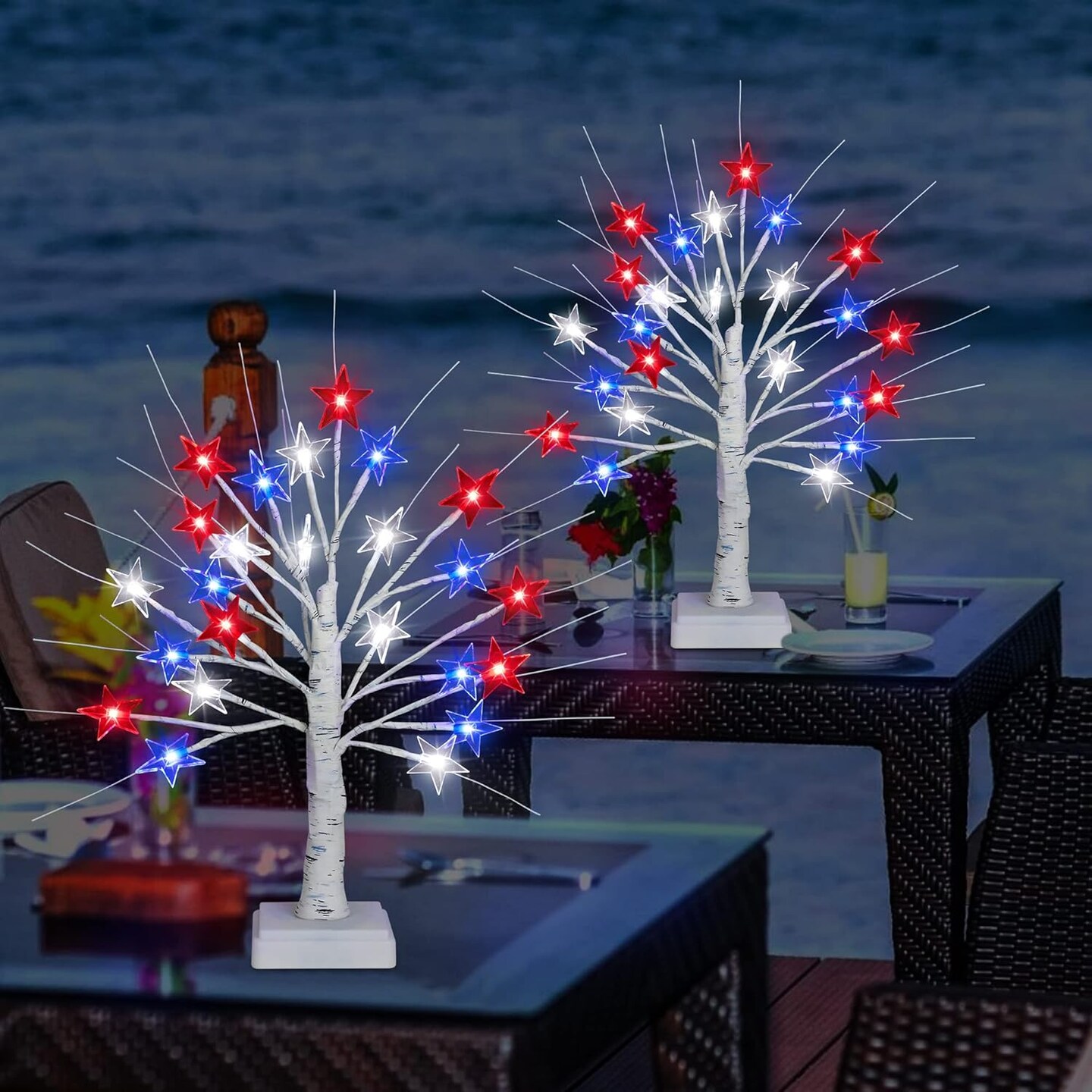 2 Pack 18 Inch 4th of July Patriotic Decorations Tree Light