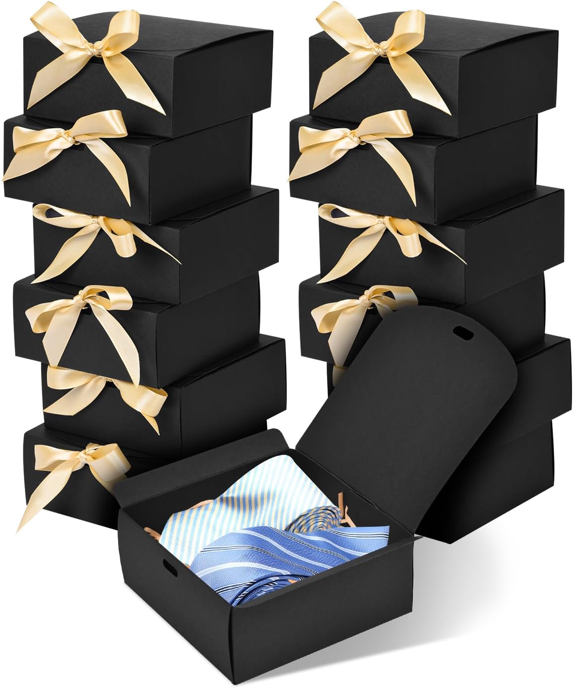 12pack Small Gift Boxes with Lids for Presents, 4.5''x4.5''x2'' Black Gift Boxes with Ribbons, Party Gift Boxes for Packaging Wedding, Present, Birthday, Holiday, Galentine's Day