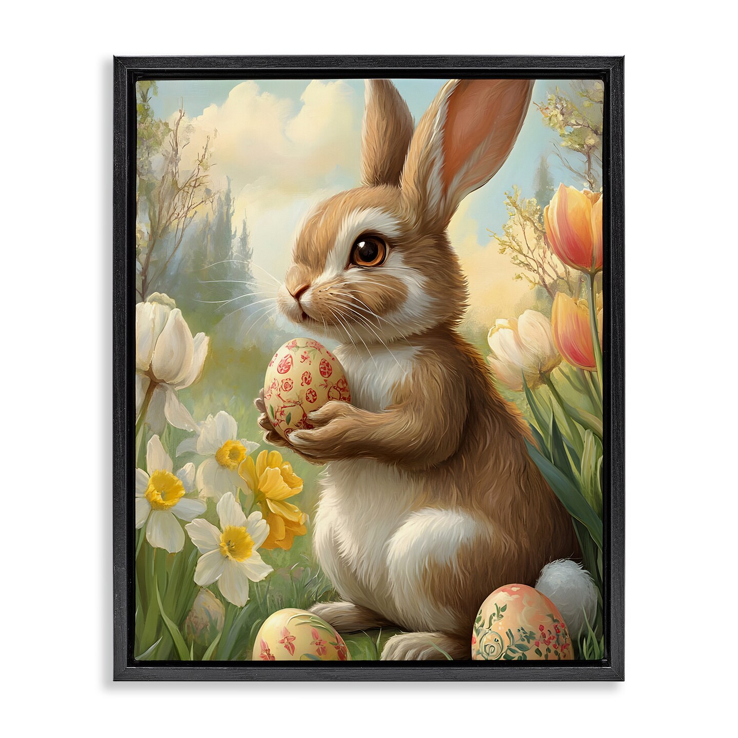 Stupell Industries Easter Bunny with Painted Eggs Floating Frame Design by Franklyn Gregory