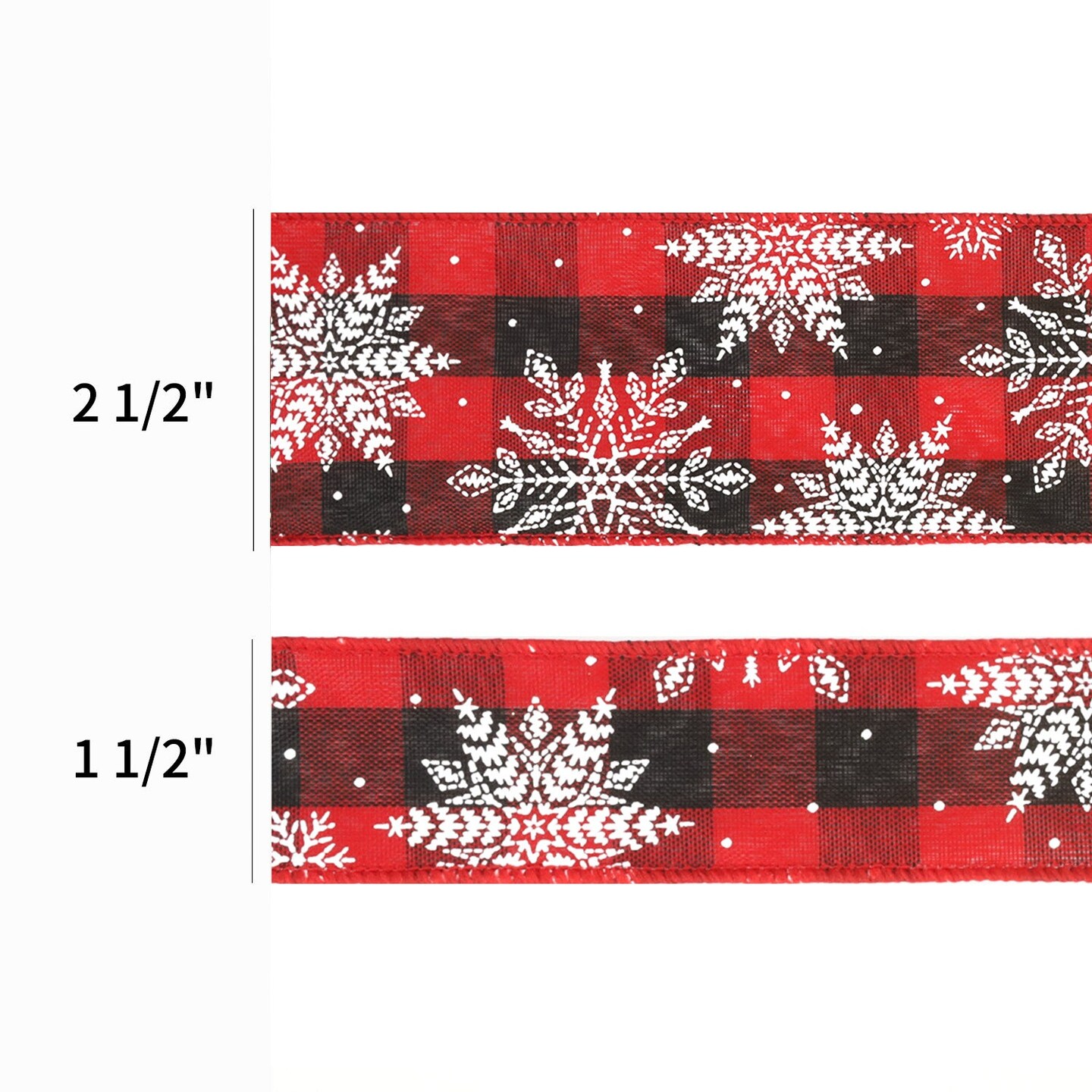 LaRibbons 1 1/2" Wired Ribbon | "Check Snowflake" Black/Red/White | 10 Yard Roll